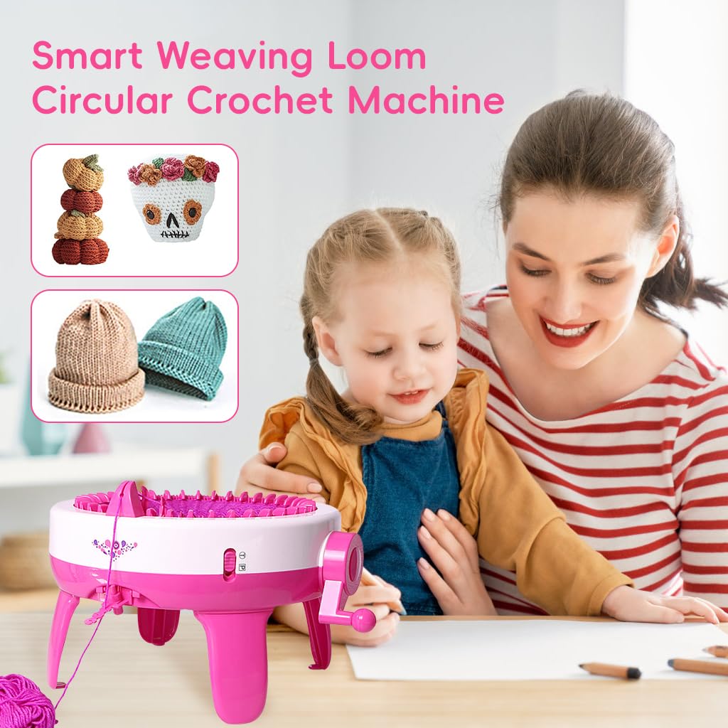 HASTHIP DIY Knitting Machine Set, 40-Stitch Knitting Loom Machine with Wool Yarns, Tools, Needles Hand Cranked Knitting Machine DIY Crochet Knitting Machine for Crochet Hat, Crochet Scarf