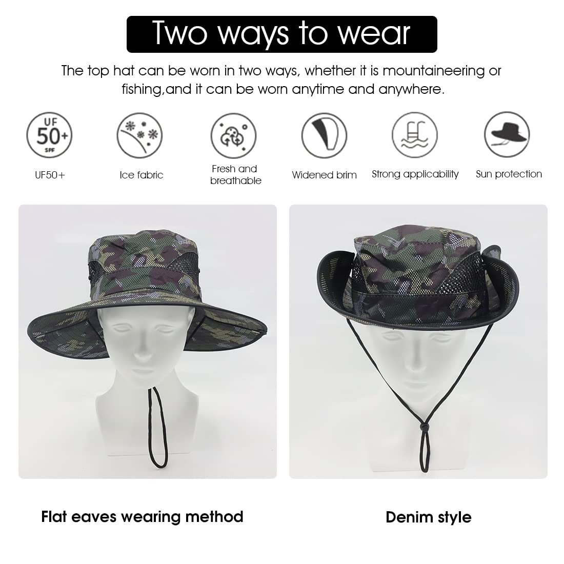 PALAY Green UV Protection Adjustable Breathable Mesh Chin Strap Wide Brim Summer Bucket Hat for Men with Classic Solid Color,Travel,Treking,Outdoor