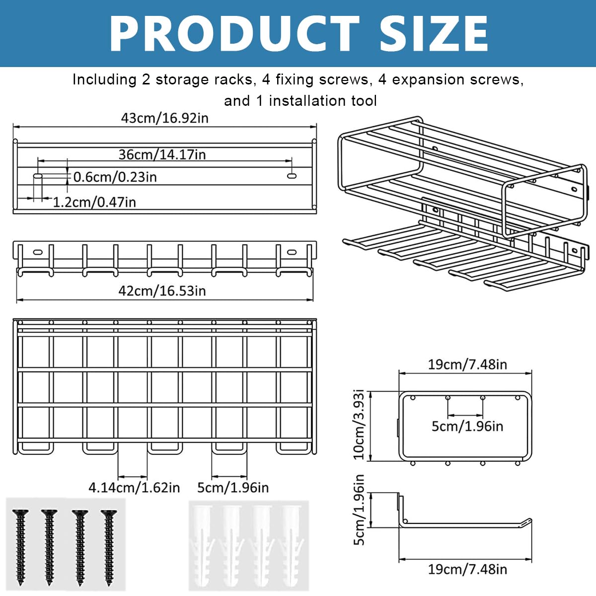 HASTHIP Electric Tool Organizer Rack Wall Mount, Metal Heavy Duty Floating Tool Shelf, 3 Layers Cordless Drill Storage Rack, Screwdriver and Drill Holder, Battery Rack for Garage