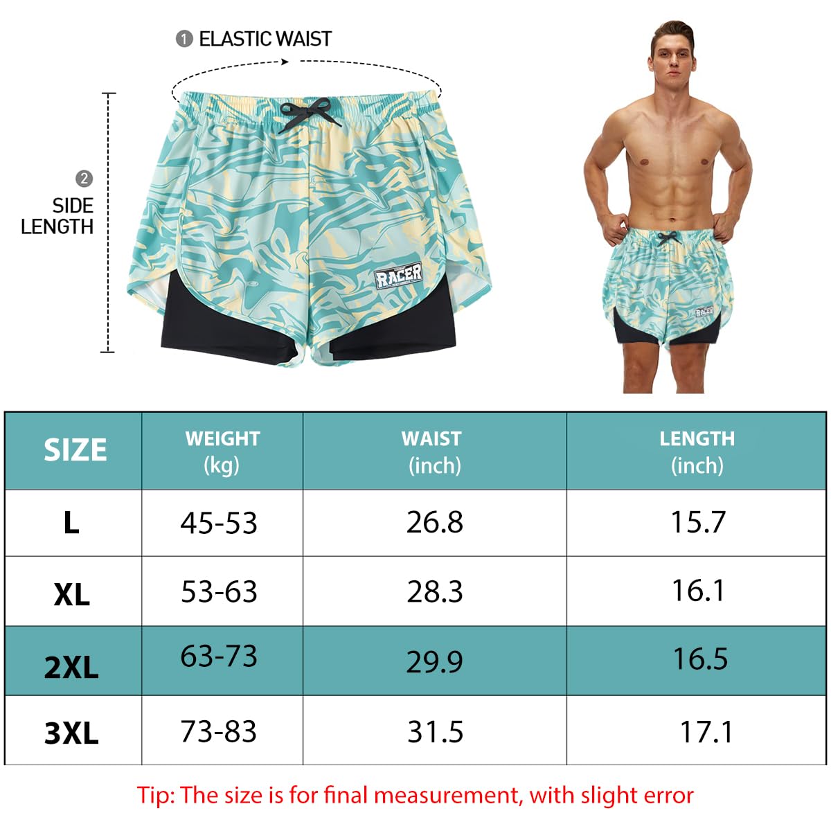 Proberos Swimming Trunk for Men, Elastic Double Layer Swimming Costume with Pockets for Men, Quick Dry Outdoor Shorts for Running, Skin Friendly Washable Four Way Stretch (2XL)