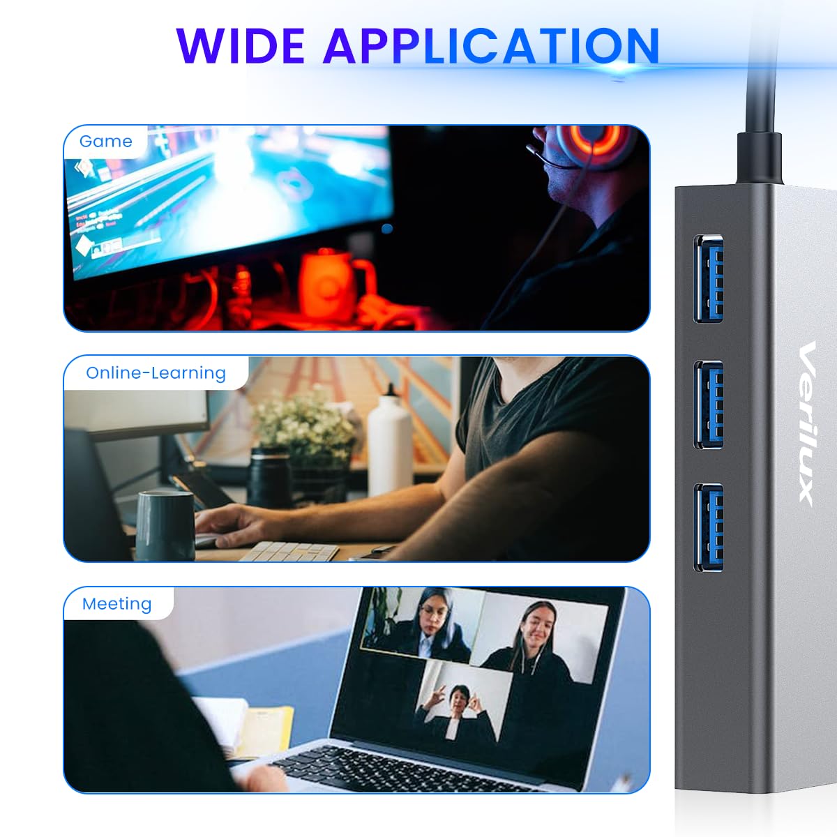 ZORBES USB HUB 3.0 for PC, 4 in 1 Type C HUB with 1 USB 3.0, 2 USB 2.0 & 100Mbps Ethernet Port,Type C USB Ethernet Adapter for Laptop LAN Connetor Support Windows,Chromebook,Mac,Linux