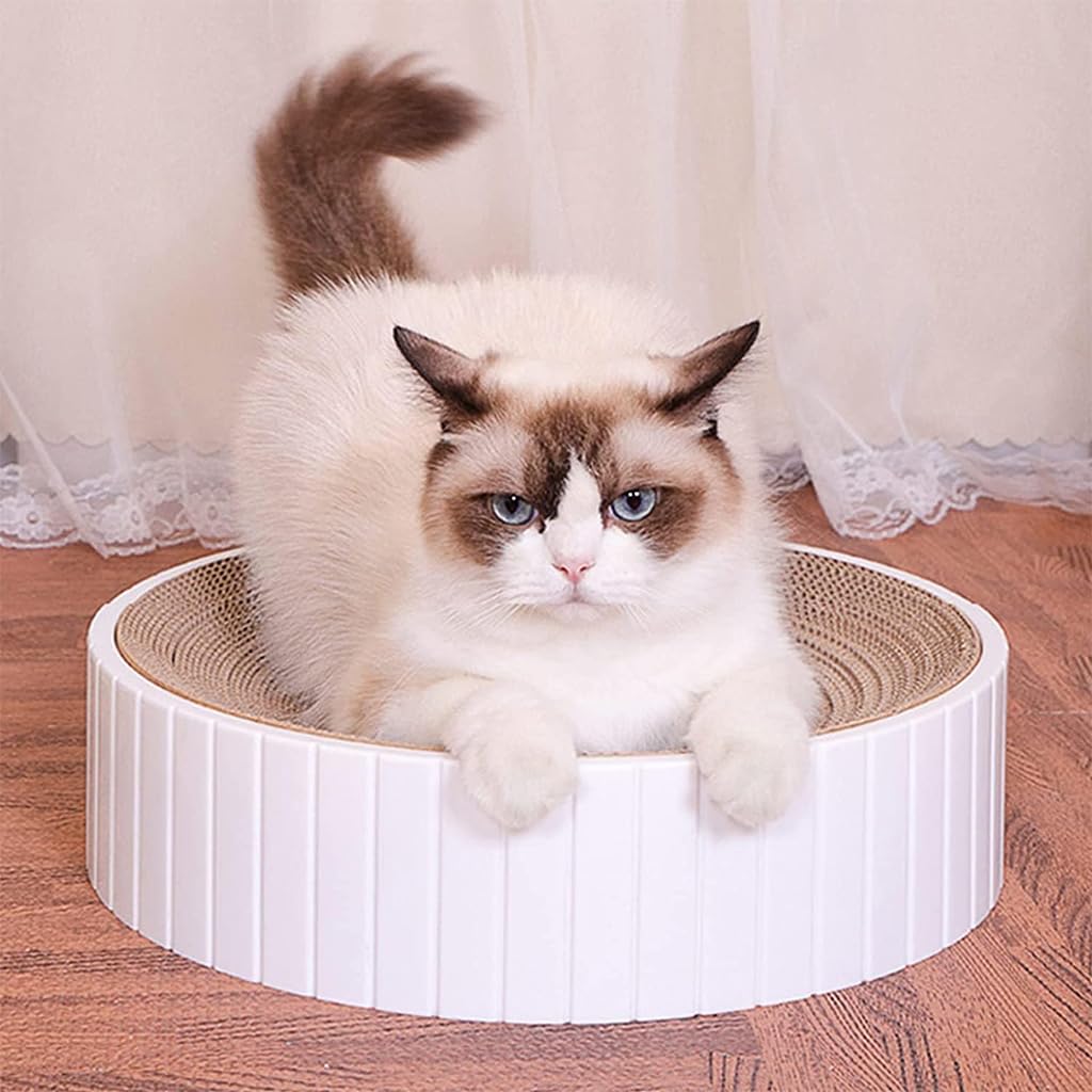 Qpets Cat Scratching Stool Cat Scratcher 15.7 inches Round Cat Scratcher Stool Corrugated Hard Cardboard Cat Scratcher Bed Anti-Slip Cat Bed Durable Cat Scratcher Toy