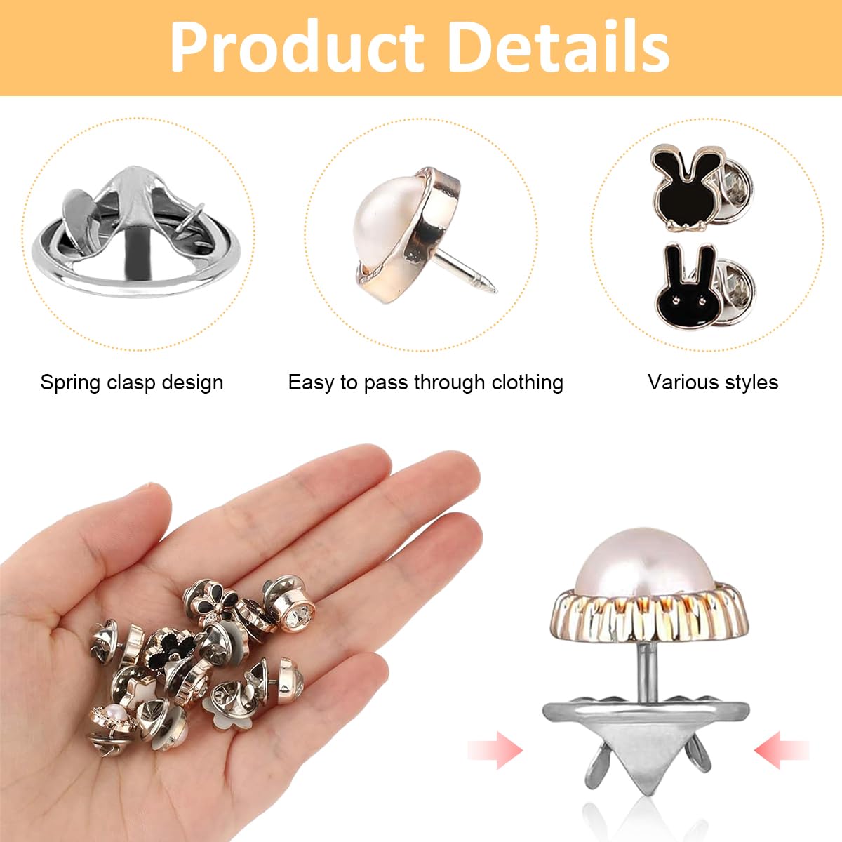 SANNIDHI 30pcs Small Brooch Pins Garment Button Pins for Women Flower Pearl Brooch No-sew Anti-Exposure Safety Shirt Pin for Shirt, Shawl, Sweater, Scarf