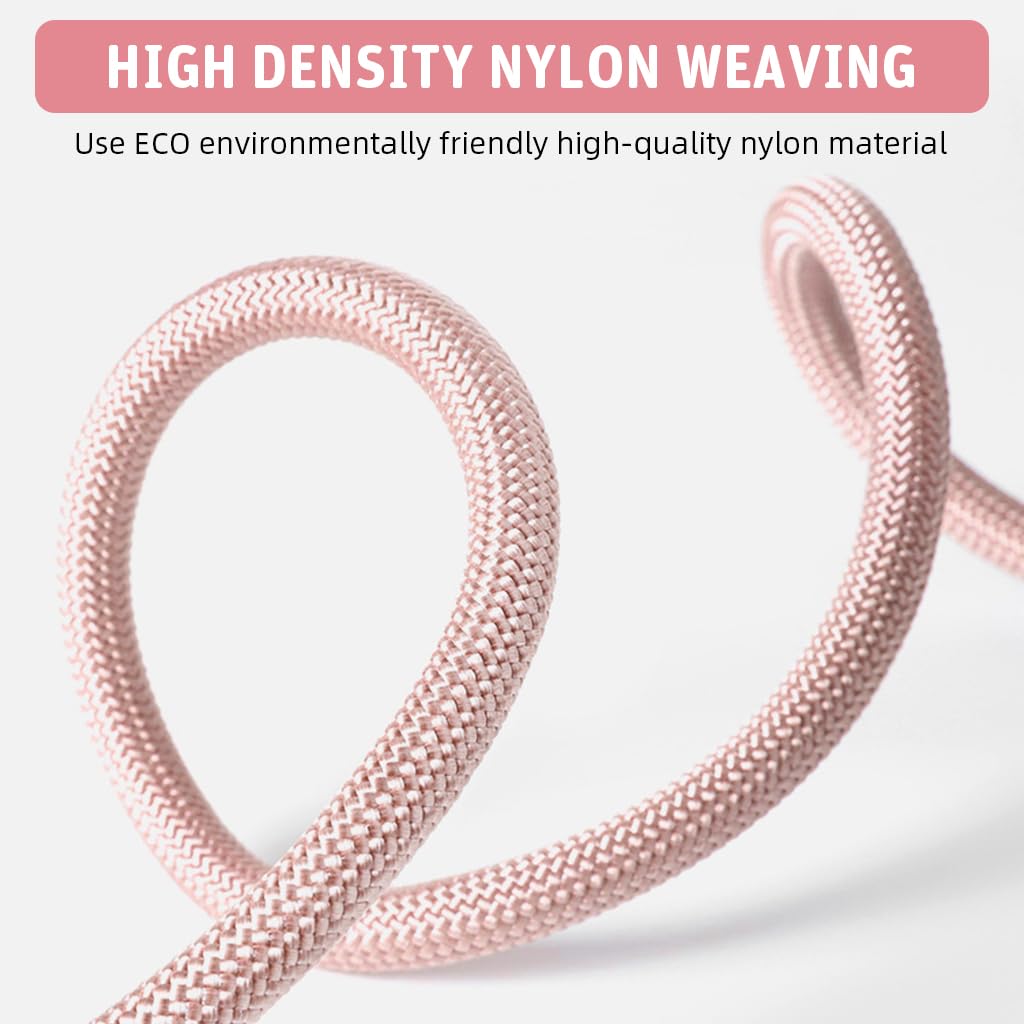 Qpets 5ft Dog Leash with 360 Degree Swiveling Alloy Attachment Buckle Nylon Woven Dog Leash No Pull Dog Leash with Soft Padded Handle & Extra Attaching Carabiner, Pink