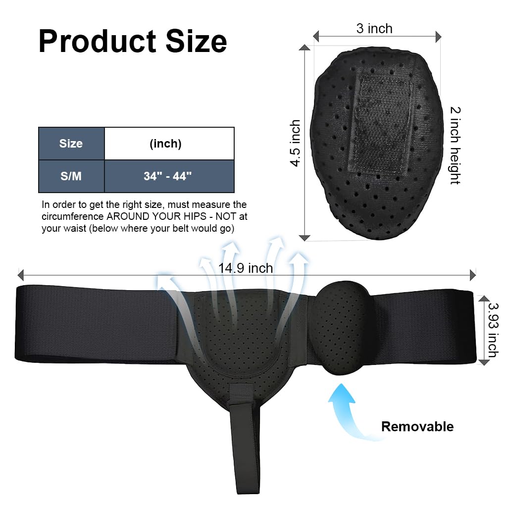HANNEA Everyday Inguinal Hernia Support Belt for Men Fits Left or Right Side Post Surgery Men and Womens Hernia Support Truss for Inguinal, Groin Hernias Adjustable Waist Strap