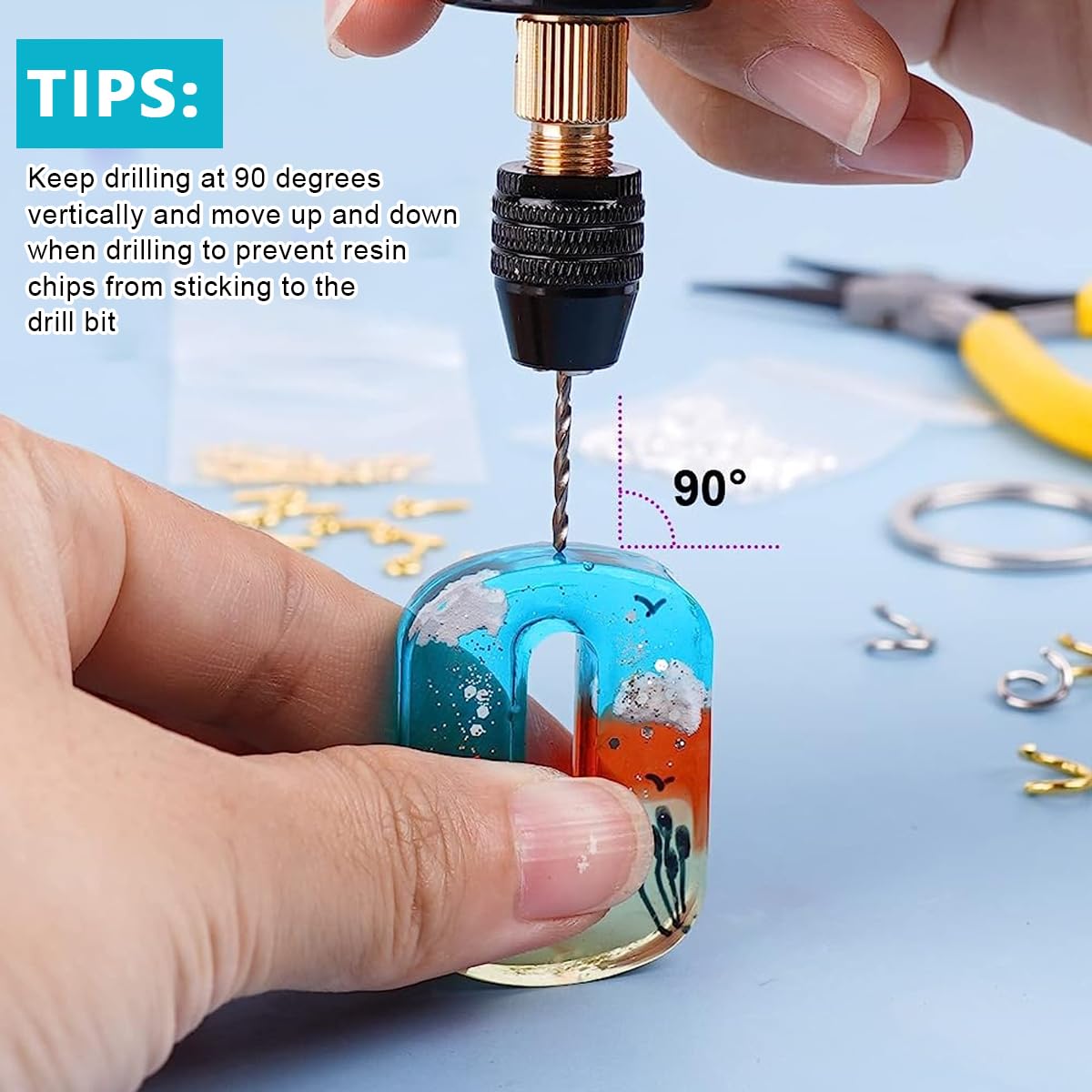 Serplex Mini Electric Drill Machine for Resin Craft, USB Electric Drill Kit with Wrench, Box of Drill Bit(0.8-3.0mm), 10pcs Keychain, 50pcs Screw Eyes, for Jewelry Making Tool, DIY Keychain Making