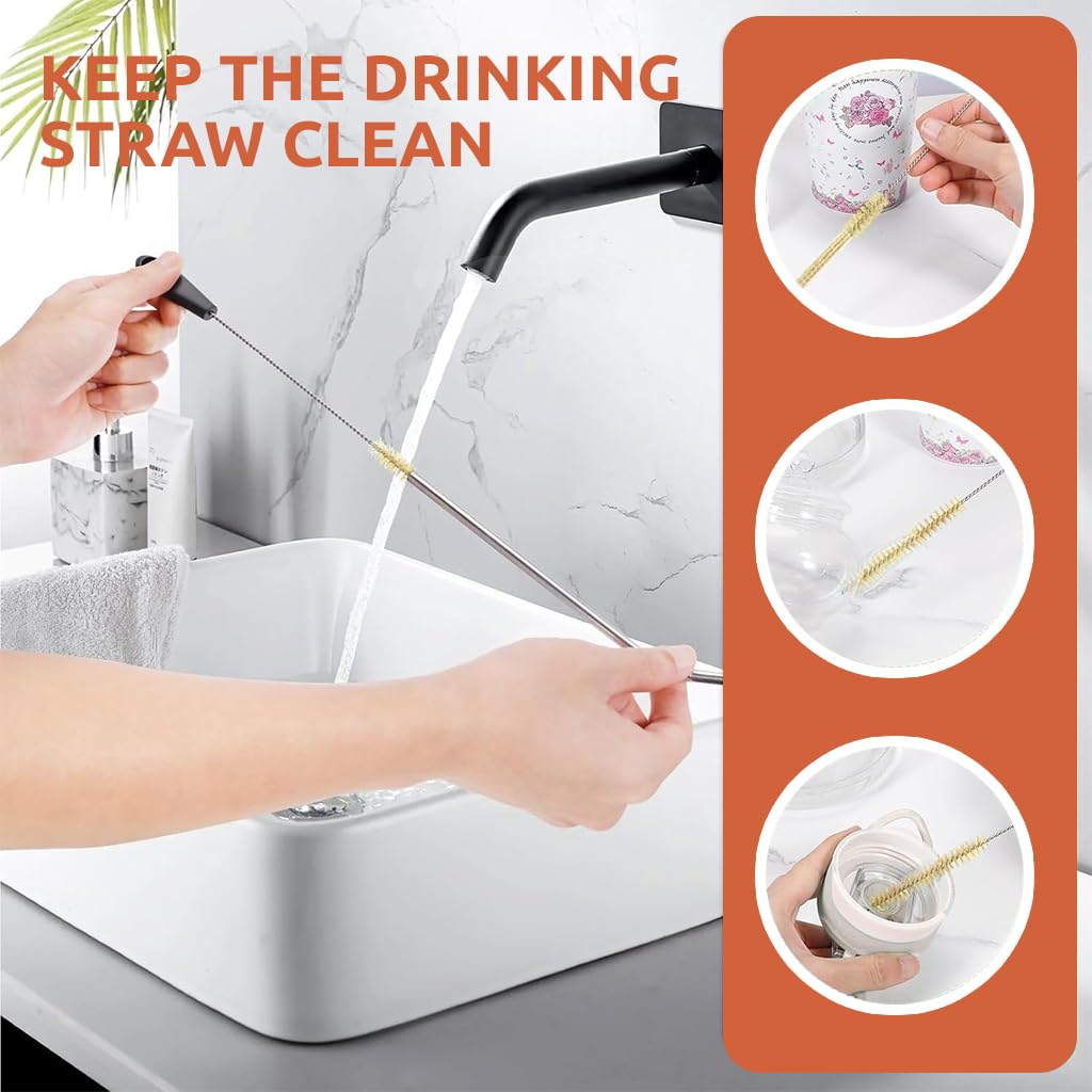 HASTHIP 3 Pcs Bottle Cleaning Brush with Straw Cleaner, Long/Short Handle Bottle Cleaning Brush for Deep Cleaning Water Bottles, Baby Bottles, Coffee Cups (Black)