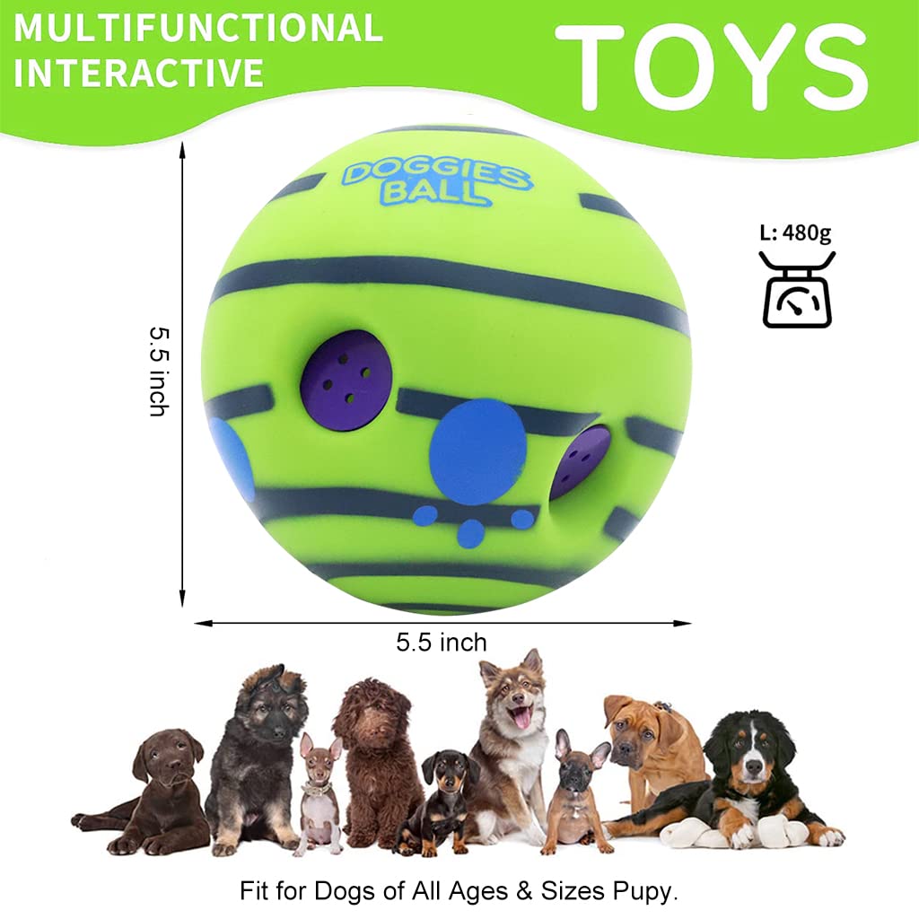 Qpets Dog Toy Balls, 5.5 Inch Dog Chasing Chew Ball Interactive Pet Toy Ball Fun Bouncing Giggle Ball, PVC Dog Molar Chew Ball Funny Pet Ball Chewing Toy Ball Toy for Medium Large Dogs