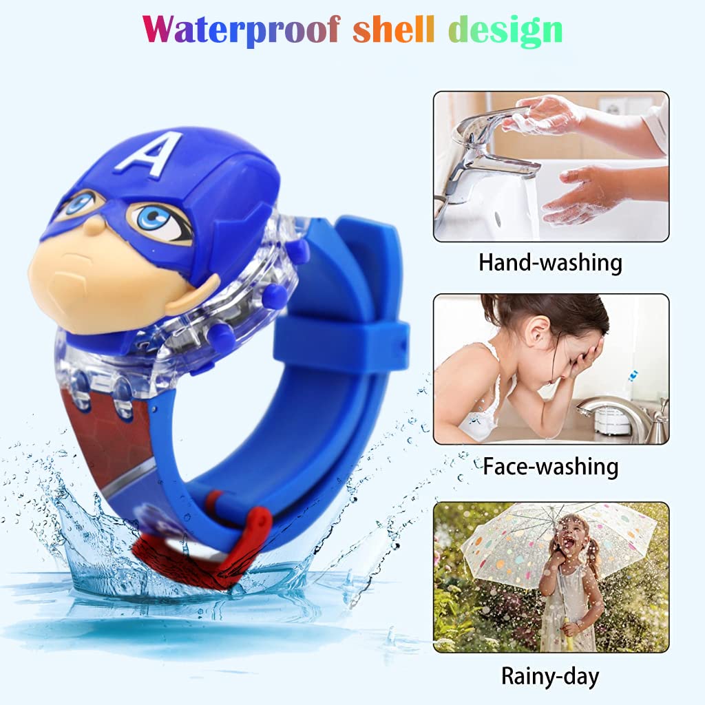PATPAT Cartoon Kids Watch for Boys, 2pcs Wrist Watch for Kids with Music and Light, Iron Man Watch, Captain America Watch, Adjustable Strap, Digital Watch for Kids, Birthday Gift, Children's Day Gift