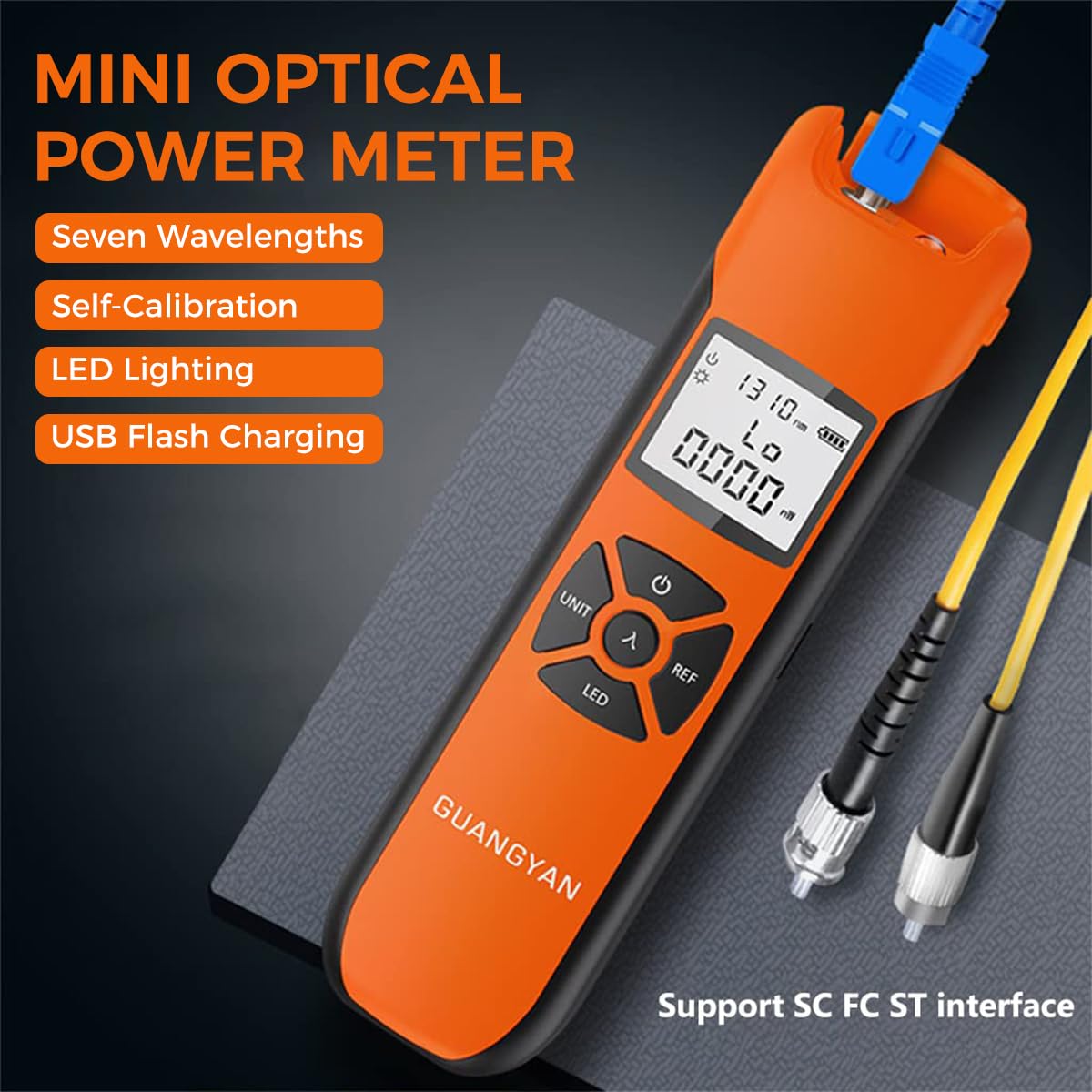 Serplex Fiber Optic Power Meter -50~+26dBm Fiber Light Meter with Inbuilt LED Flashlight, USB Rechargeable 7-Wavelength LED Light Meter, SC/FC/ST Compatible, For Accurate Fiber Testing