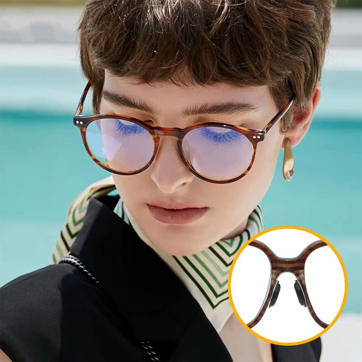 MAYCREATE 12 Pairs Adhesive Eyeglasses Nose Pads, D Shape Stick-on Anti-Slip Black Silicone Eyeglasses Nose Pad Replacement, Self Adhesive Nose Pads Glasses Nose Pad