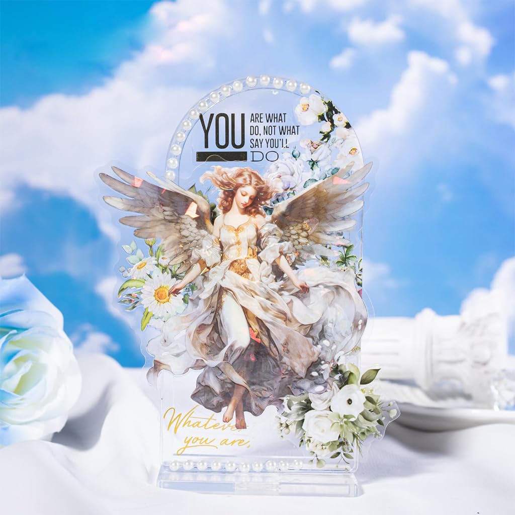 HASTHIP 30Pcs Angel Stickers PET Material 3.9-Inch Aesthetic Dreamy Color Angel Stickers Durable, Waterproof, Glossy 6 Styles for Journaling, Scrapbooking, Crafting, Gifting