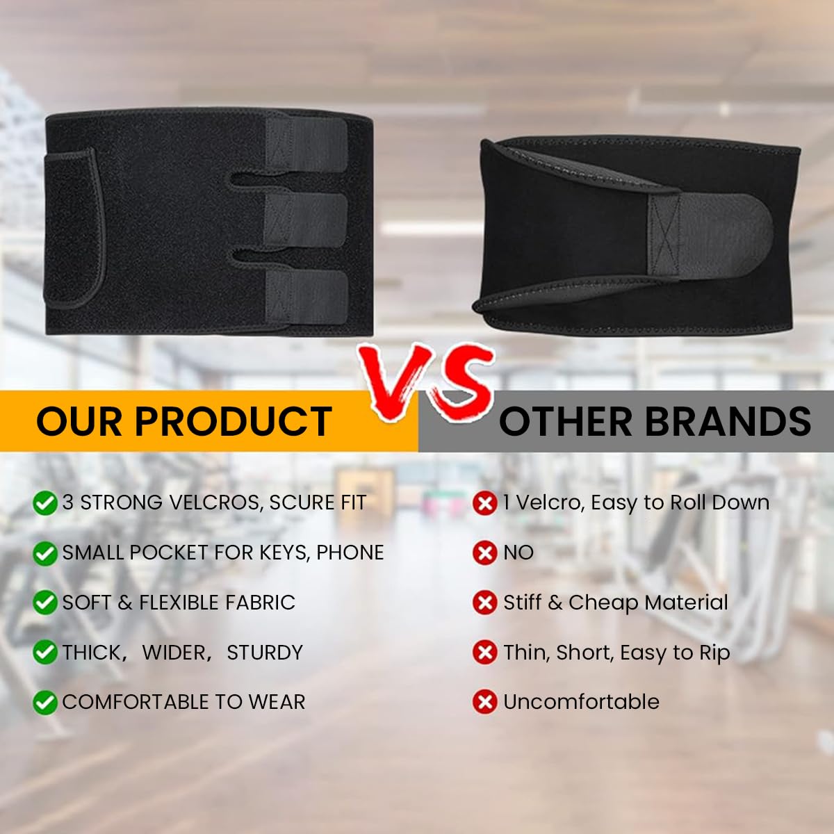 Proberos Fitness Compression Waist Band Latex-free Neoprene Waist Trimmer Unisex Adjustable Waist Support Wrap with Phone Pocket Waist Trainer for Running, Weightlifting, Lumbar Support