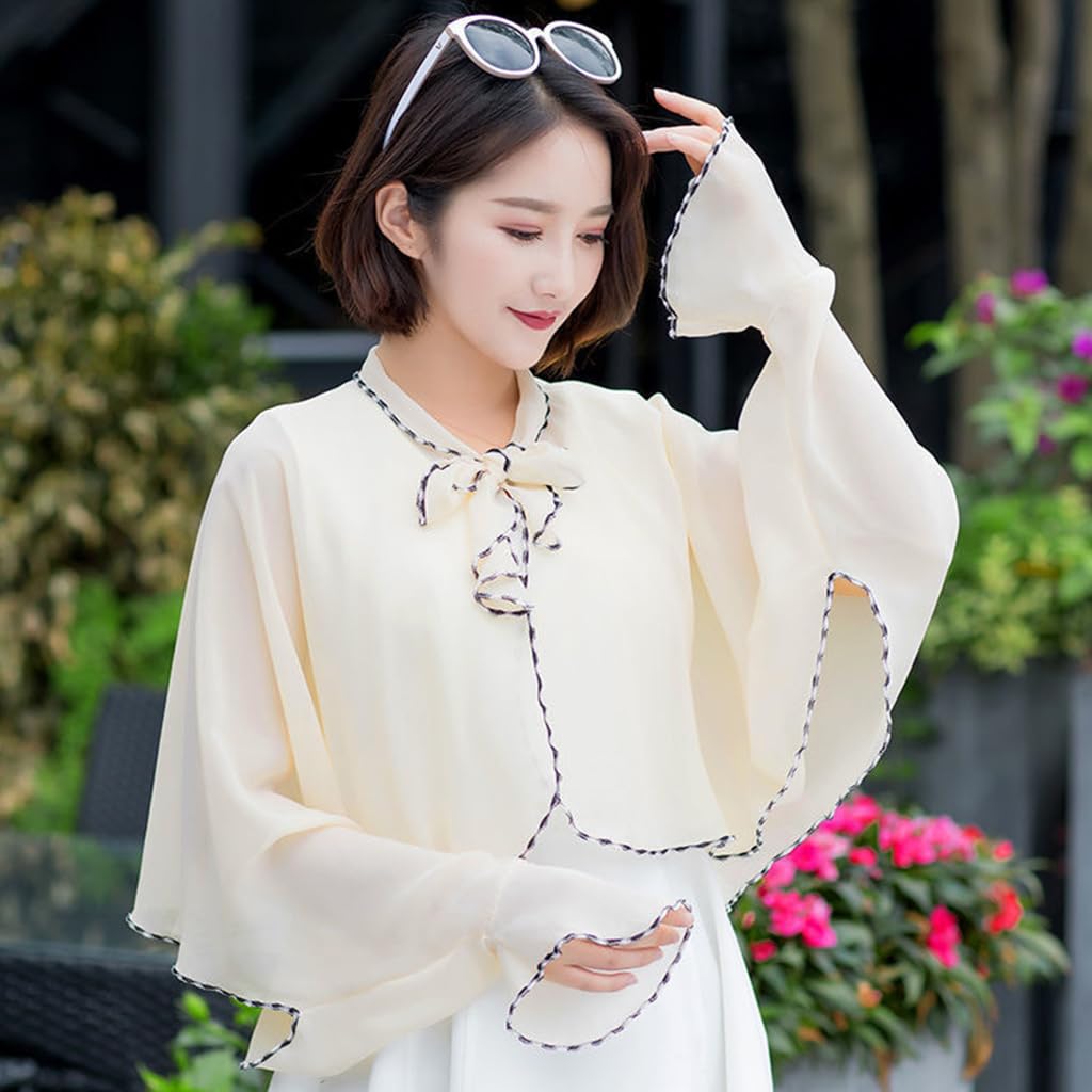 PALAY Chiffon Shawl Shrug for Women Sun Protection Sheer Cardigan Capes Wraps Loose Summer Arm Sleeves Travel Beach Shrug for Biking Cycling Driving Fishing
