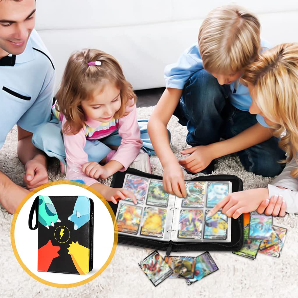 PATPAT Poke-mon Binder, Cards Collector Album Holder for 400 Poke-mon Cards Cartoon Prints Zipper Bag Trading Card Binder Poke-mon Cards Collection Bag Game Cards Case Gift for Kids Boys Girls