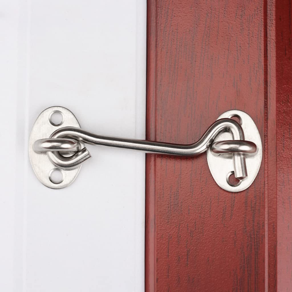HASTHIP 2Pcs 4 Inch Sliding Door Lock, Barn Door Lock Gate Latch, Gate Hooks and Eyes, Rust-Resistant Metal Gate Latch with Screws, Privacy Hooks Latch for Door, Window, Cabin, Barn (Silver)