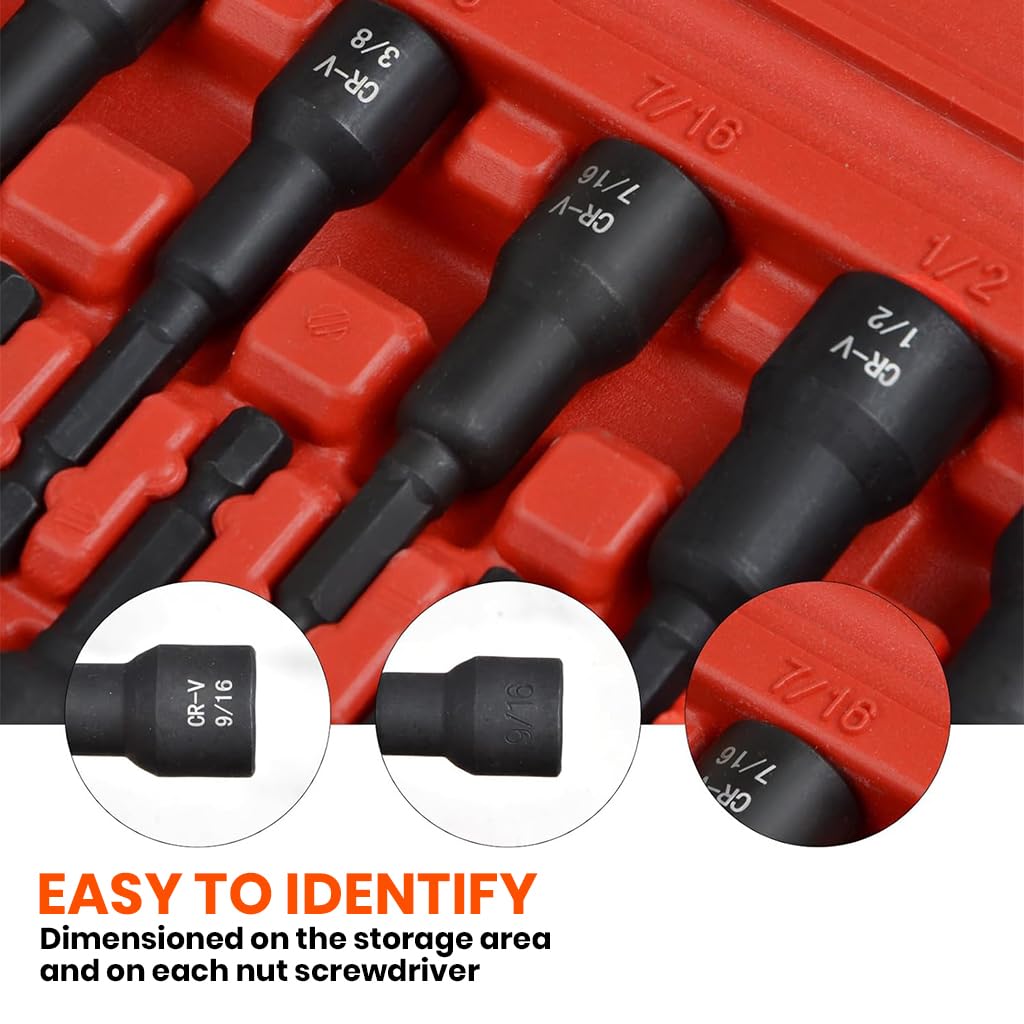 Serplex 12Pcs Nut Driver Set Heavy Duty CR-V Hex Nut Driver Drill Bit Set with Carry Case Metric 1/4-Inch Quick-Change Impact Power Hex Nut Driver Drill Bit Kit Impact Power Accessories