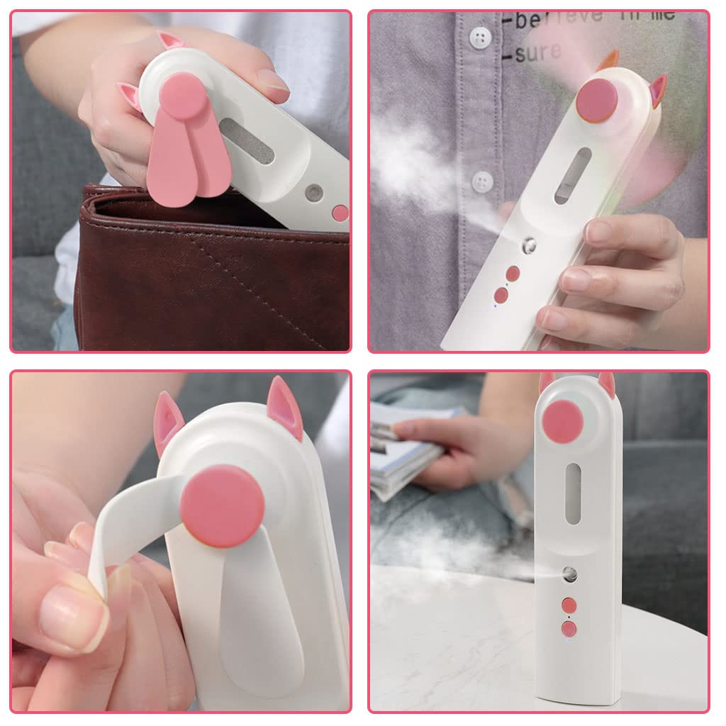 MAYCREATE Mini Facial Nano Mist Spray Mister with USB Fan, 2 in 1 Handheld Face Mist Sprayer for Milk Toner Sanitizer, Portable Skin Moisturizing Sprayer for Travel, Desk, Camping