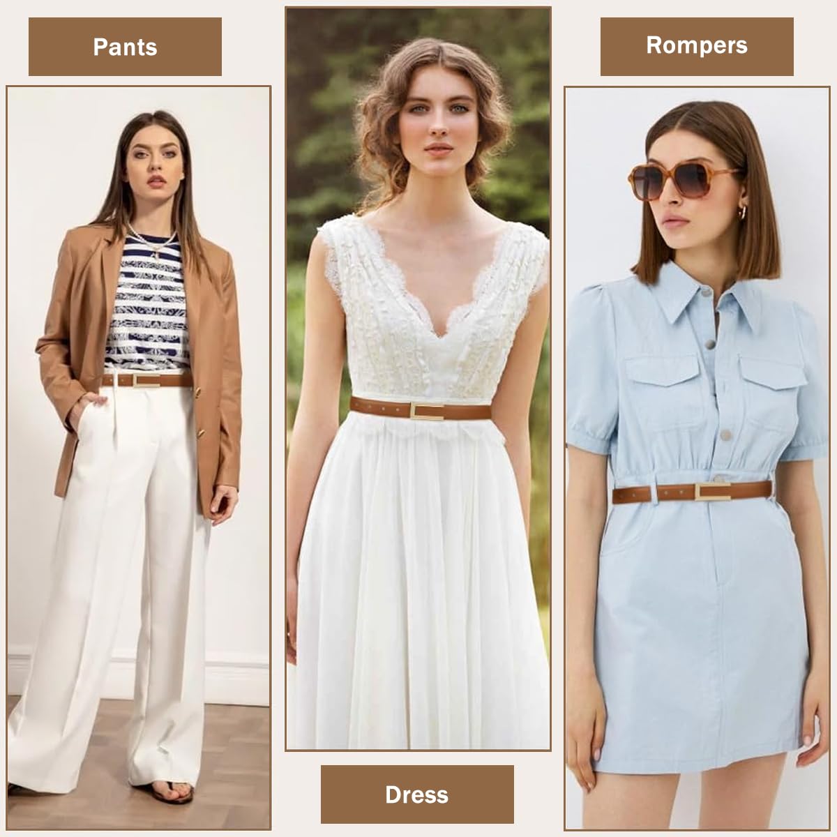 PALAY 2Pcs Women Belts For Jeans Dresses Pants Ladies Leather Waist Belt with Gold Buckle