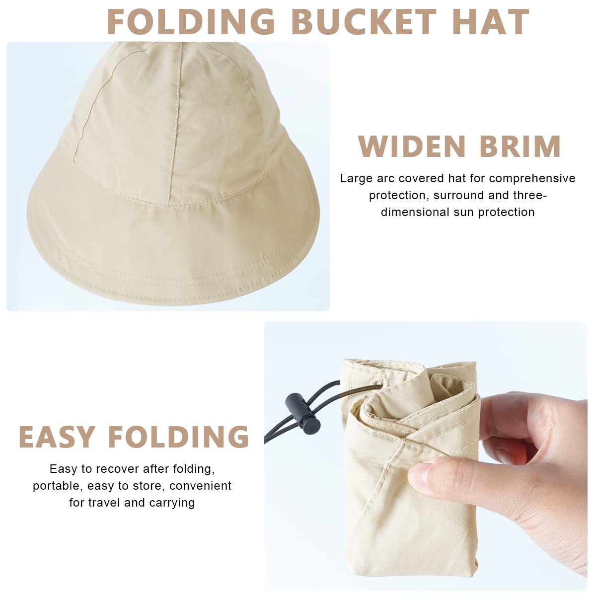 PALAY Sun Hat for Women, Fashion Wide Brim UV Protection Bucket Hat with Drawstring Closure, Lightweight Quick Dry Cap (Beige)