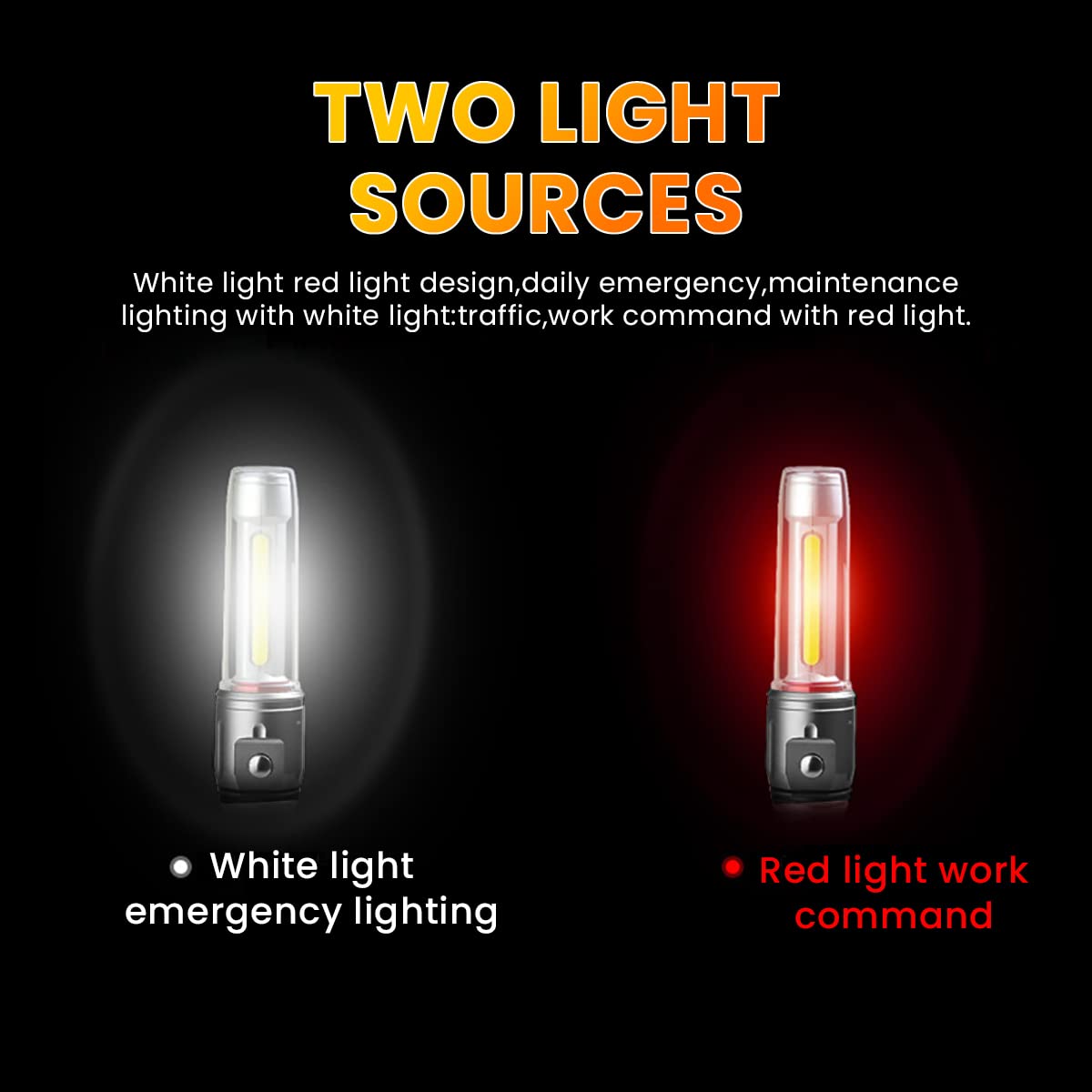 ZORBES LED Flashlight Outdoor Baton,Waterproof Flashlight USB Rechargeable Camping Light Stick with Red Warn Light Magnetic,LED Flashlight for Car Repairing, Emergency