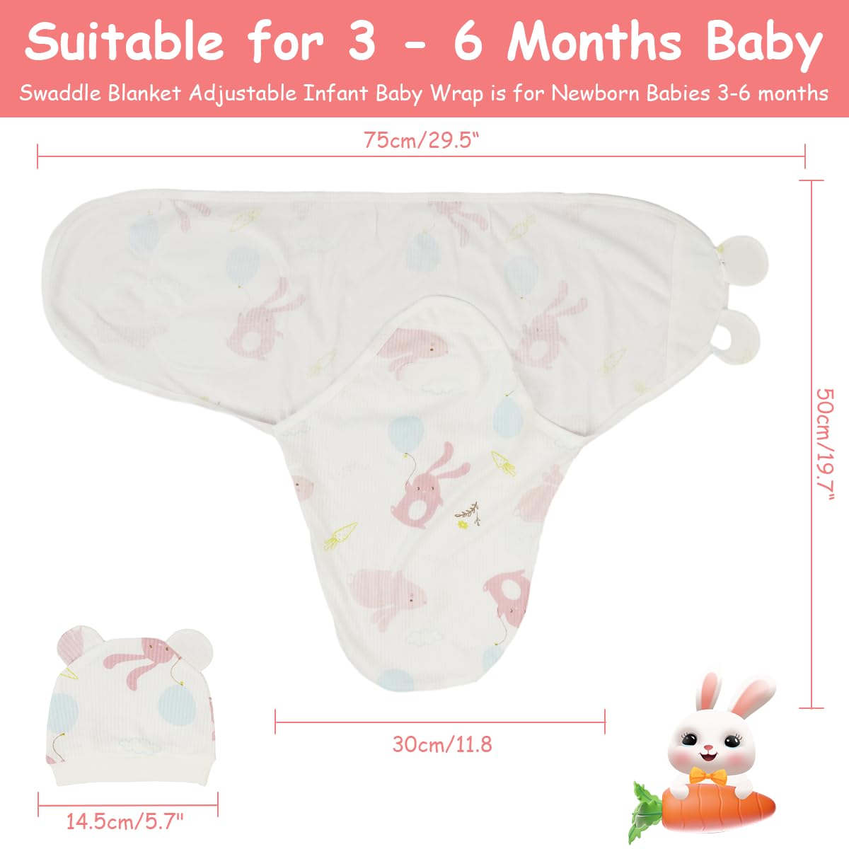 SNOWIE SOFT Swaddle for New Born Baby Muslin Cloth for Baby with Infant Cap, Baby Swaddle Wrap, Cocoon Style Newborn Swaddle for Sleep Cartoon Print Swaddles for New Born Baby 0-6 Months Newborn Gift