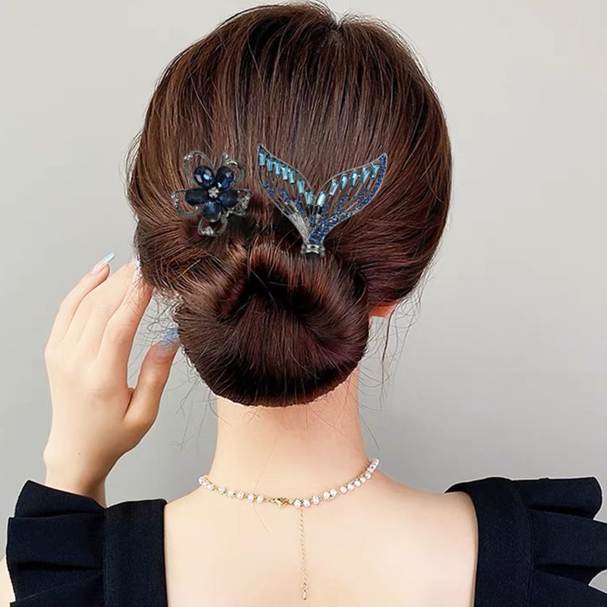 PALAY Magic Hair Bun Maker for Hair Mermaid Tail Rhinestone Hair Bun Shaper Elegant Floral Hairstyle Twist Hair Bun Accessories for Women & Girls Daily, Party, Wedding