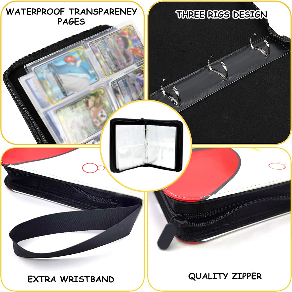 PATPAT Poke-mon Binder, Trading Cards Collector Album for 400 Poke-mon Cards Cartoon Prints Zipper Bag Trading Card Binder Poke-mon Cards Pack Collection Bag Game Cards Case Gift for Kids Boys Girls
