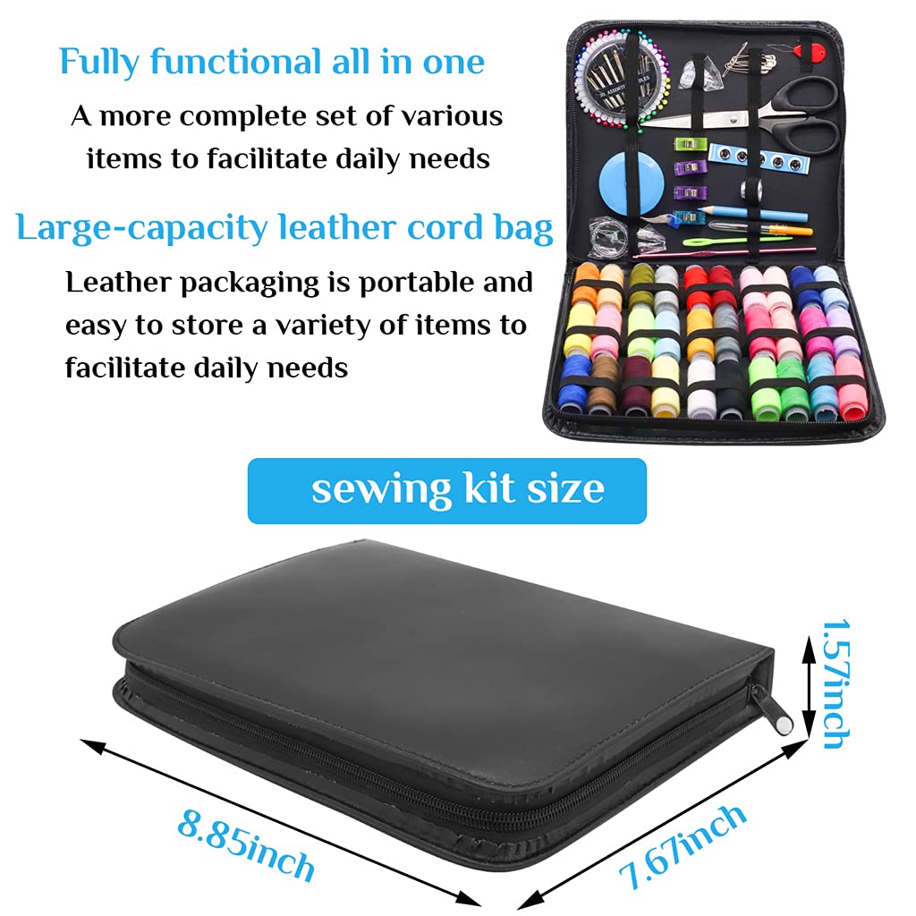 Supvox Sewing Kit 126pcs Needle and Thread Kit 30 Large Cotton Thread Bobbins PU Case for Women Suitable for Home Travel and Emergency Use