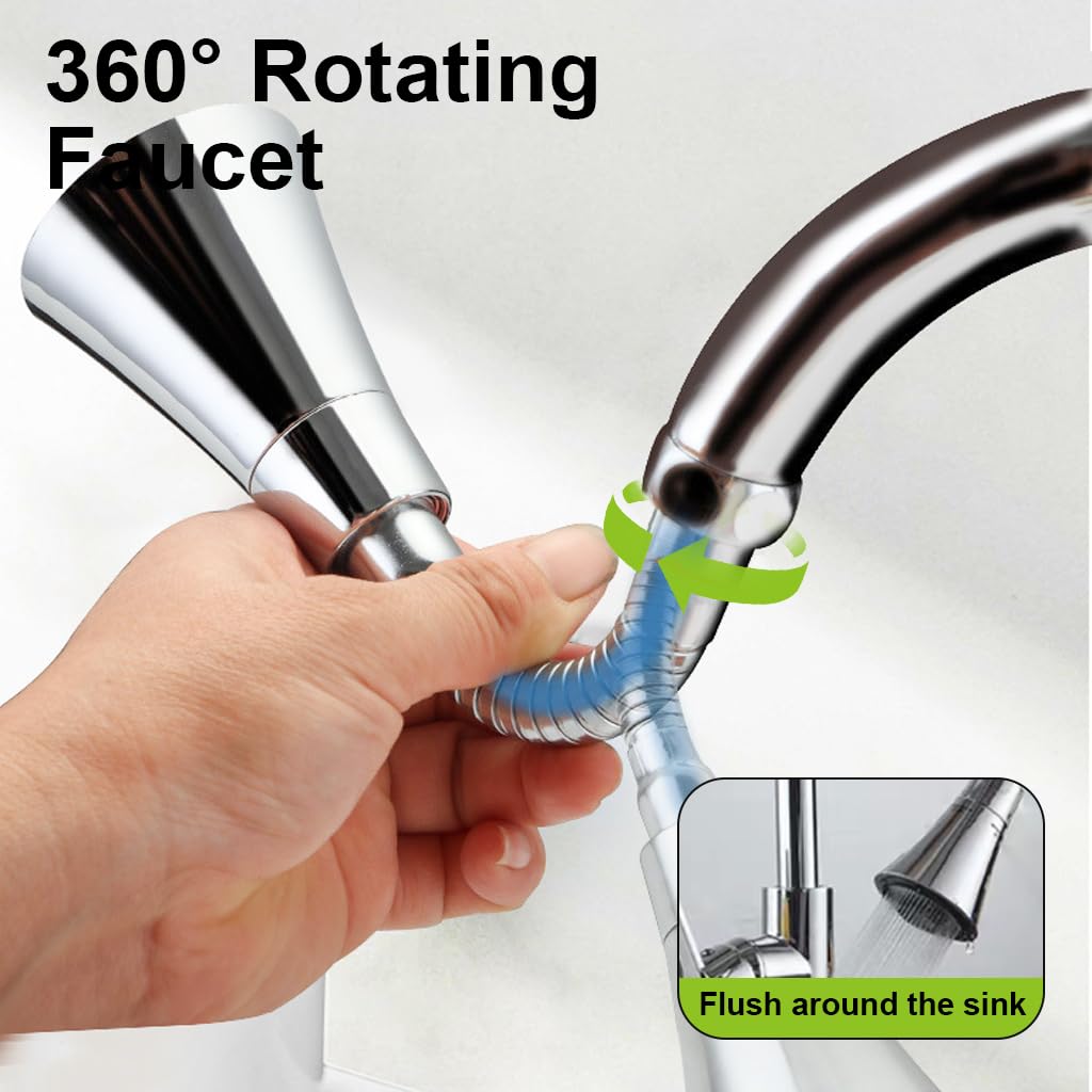 HASTHIP Kitchen Sink Faucet Water Tap Faucet Extender 360° Swivel Faucet Extension with 3 Water Spray Modes Electroplated Universal Sink Faucet Pressurized Faucet with 12cm Hose