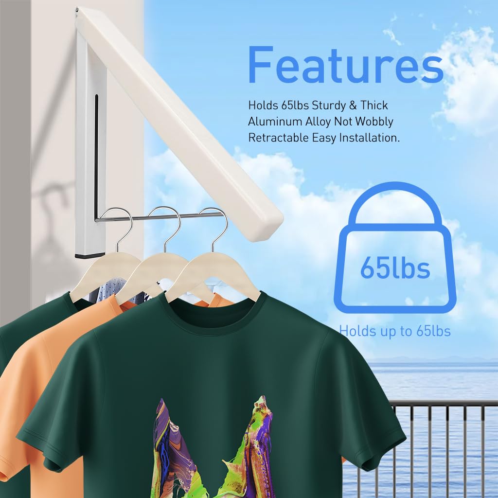 Serplex Folding Hanger Rack Wall Mounted Laundry Racks Space Saving Vertical Hanger Rack Drying Rack Screw Fixed Wardrobe Hanging Rack for Closet, Balcony, Wall, Room