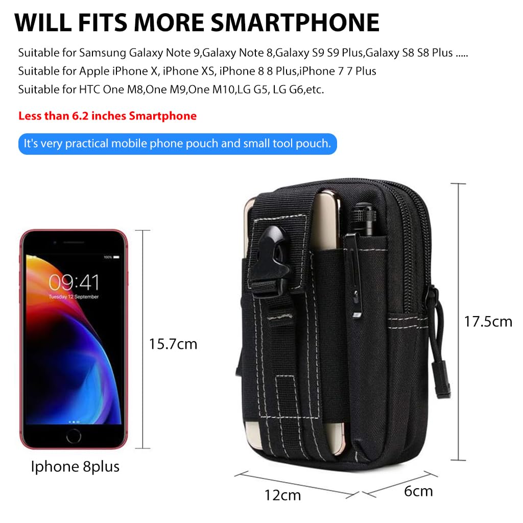 GUSTAVE Tactical Waist Bag for Men, Oxford Cloth Mobile Pouch Mini Bag EDC Outdoor Gadget Pocket Double Layer Lightweight Waist Gadget Bag Zipper Pouch for Keys, Tools, Pen, Phone