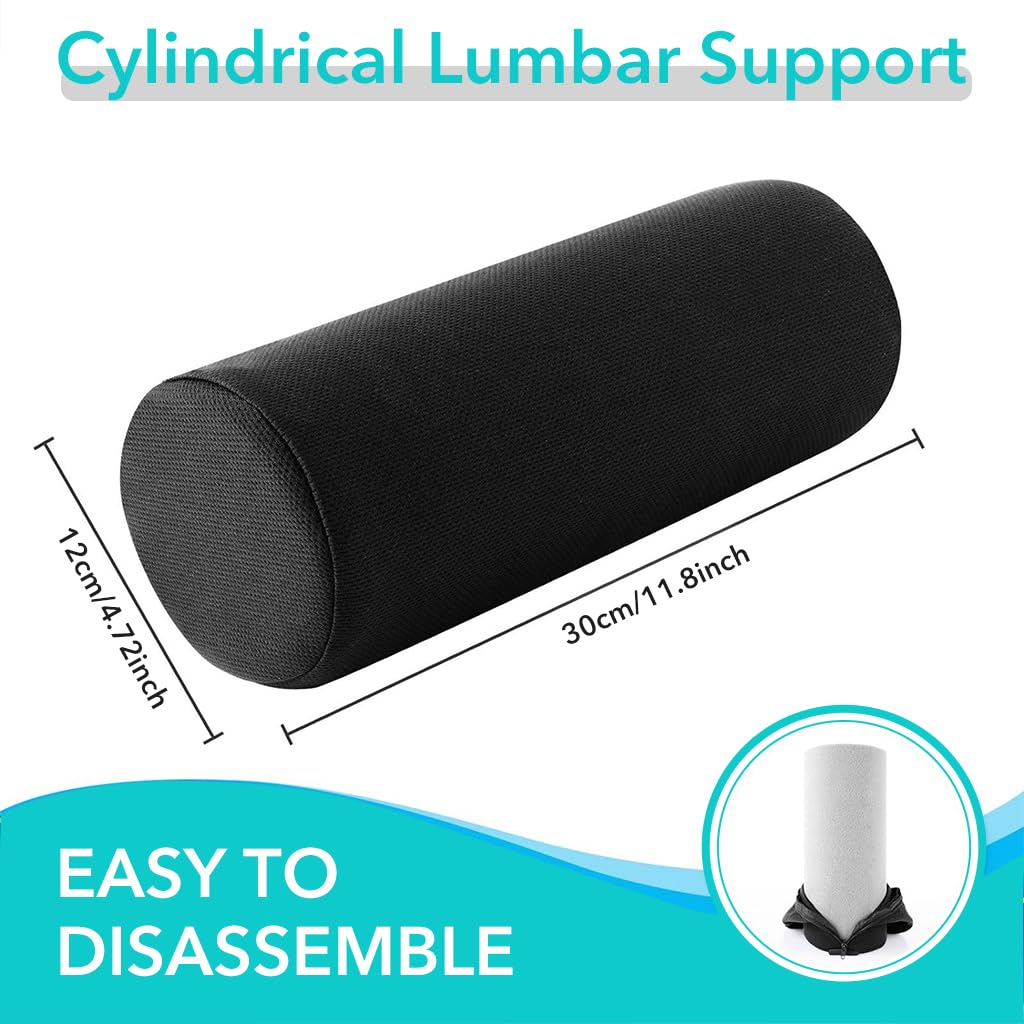HANNEA Lumbar Support Pillow for Office Chair Lumbar Roll for Chair, Lumbar Roll Pillow for Relieving Back Pain & Improving Posture with Elastic Strap