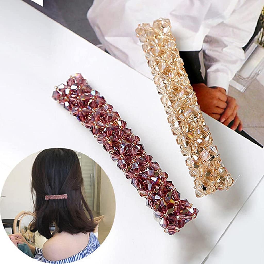 ZIBUYU Hair Pins for Women Girls Stylist Shiny Barrette Rhinestone Non-Slip Hair Pins Clips for Hair Accessories Elegant for Women & Girls Gifting (Pink, Black, White) - 3 Pcs
