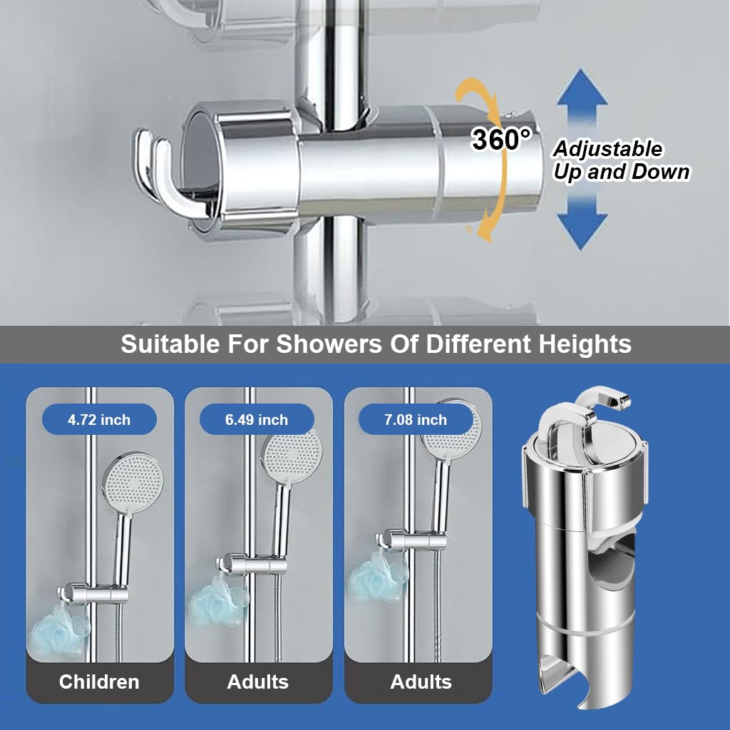 HASTHIP Bathroom Shower Head Holder with Intergrated Hooks Universal Shower Slide Bar Bracket for 16-27mm Modern ABS Shower Bracket with Dual Hanging Hook Adjustable Shower Slide Bar Bracket