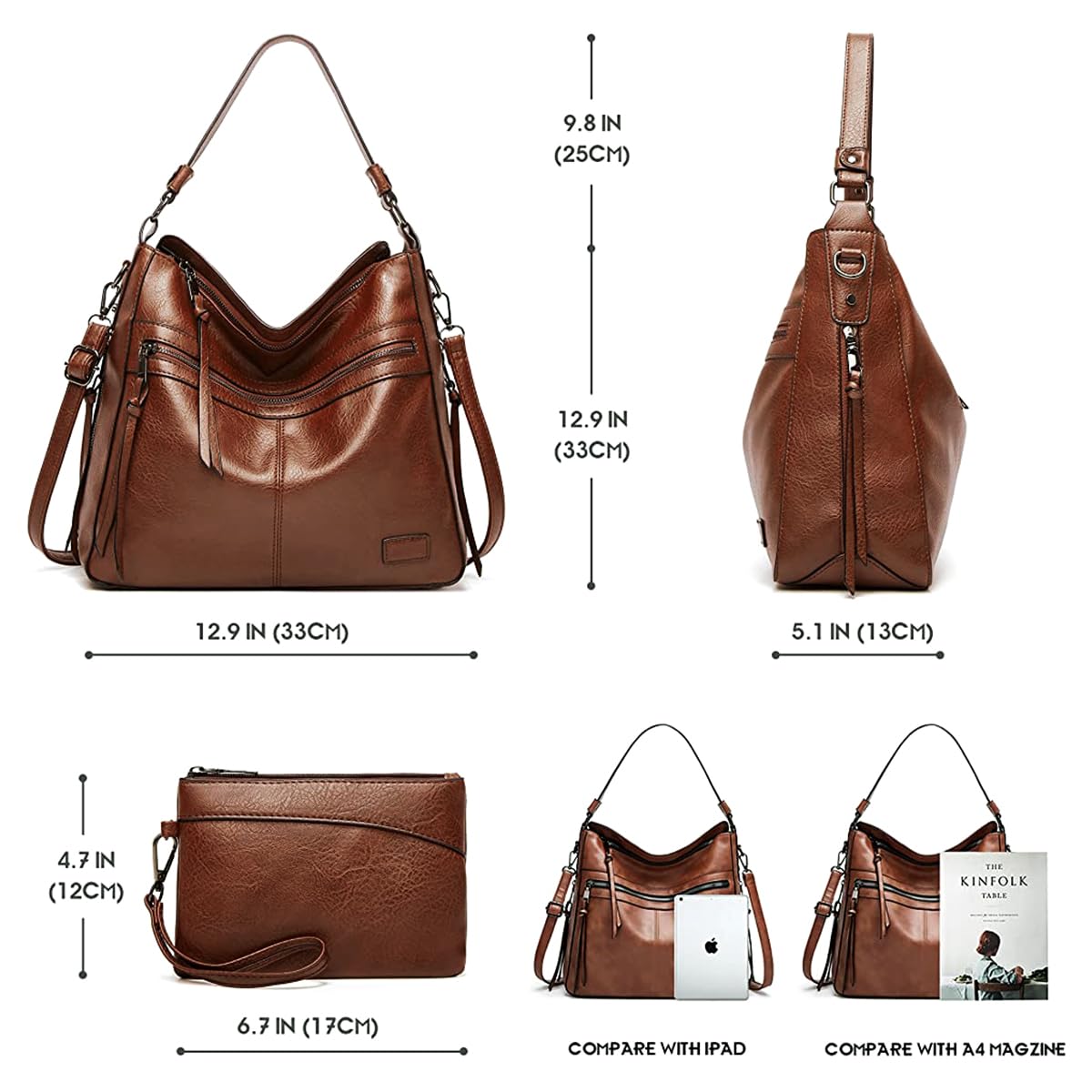 PALAY Hobo Bags for Women Handbag Soft Vegan Leather Tote Bag for Travel Large Capacity Commuter Bag, Shoulder Bag with Purse Gift for Ladies