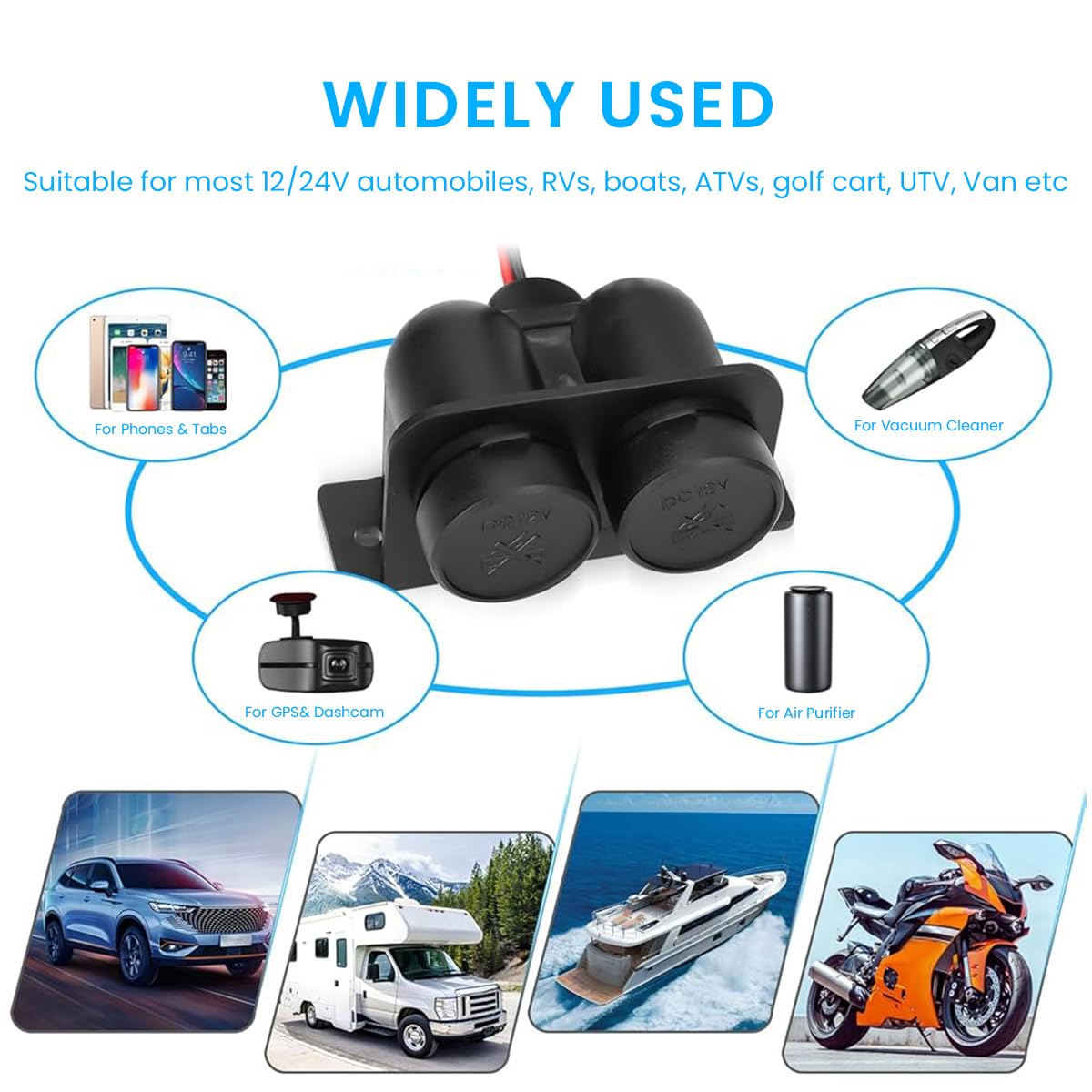 STHIRA® 2 in 1 Car Cigarette Lighter Socket with Caps Dual Socket Cigarette Lighter Splitter Universal 12V/24V Cigarette Lighter Splitter Car Cigarette Lighter Splitter Modification