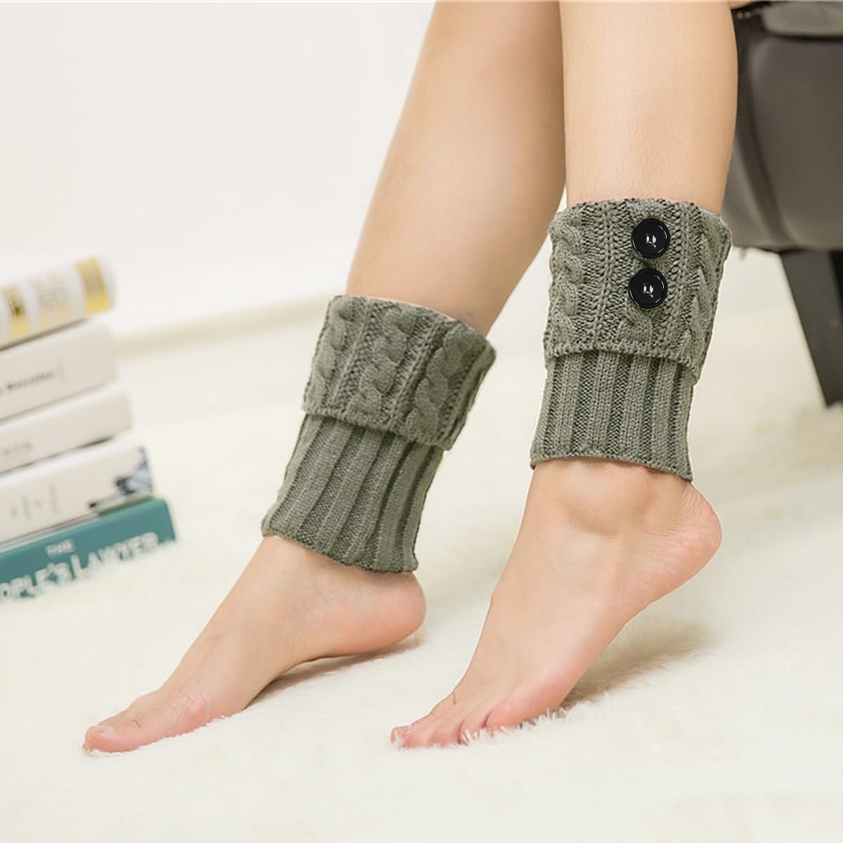 PALAY Winter Warm Boot Cuffs Short Leg Warmers for Women, Stretchy Crochet Knitted Boot Topper Socks, Fashion Leg Cuff for Girls - 1 Pair, Grey