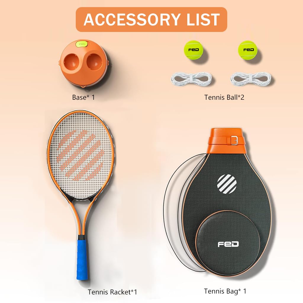 Proberos Tennis Trainer Device with Tennis Racquet/Rackets, 2 Stringed Tennis Balls Ground Attached Tennis Trainer Equipment Starters Solo Training Tennis Training Kit for Teens, Adults