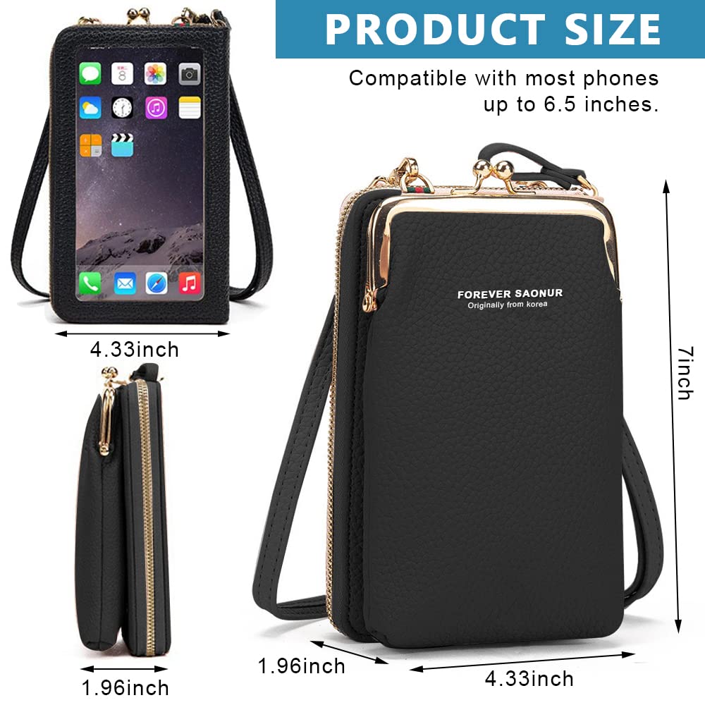 PALAY Sling Bag for Women Phone Bags with Back Touch Screen Mobile Sling Bag Pursel Stylish PU Leather Crossbody Bags Mini Shoulder Bags (Black)