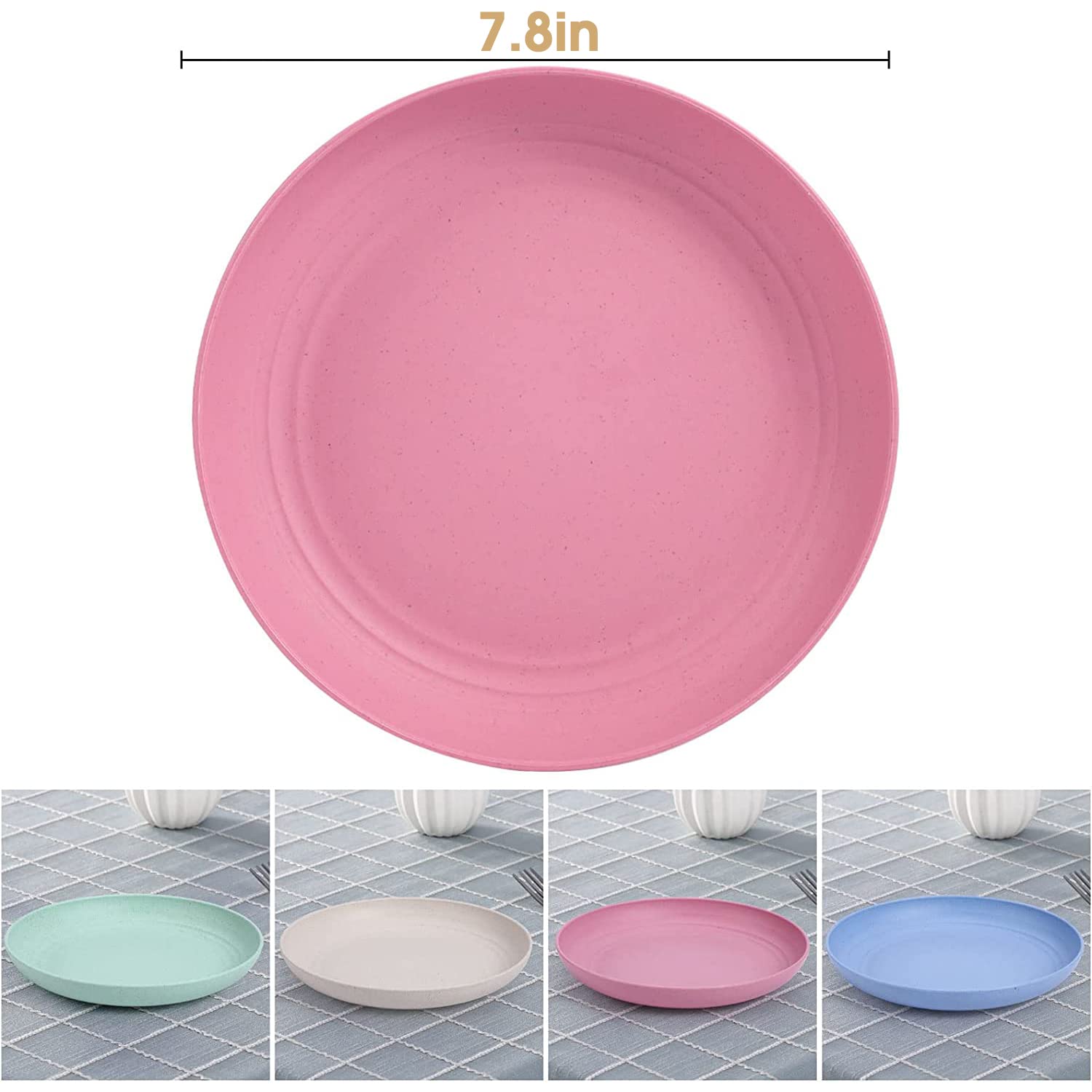 HASTHIP 4Pcs Dinner Plates, 8.8'' Large Degradable Wheat Straw Plates, Unbreakable Microwave Dishwasher Safe Dinner Plates for Party, Picnic, Home, Office, Kids-Toddler & Adult, BPA Free