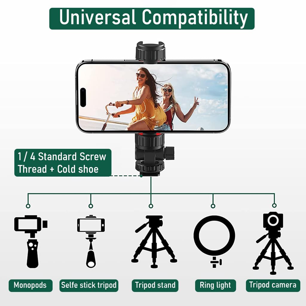 ZORBES Phone Mount for Tripod Stand, Smartphone Mount Adapter for Tripod Stand Retractable Phone Holder 360° Rotates and 180° Tilts Angle Universal 1/4