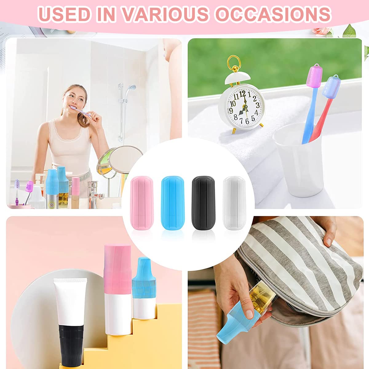 MAYCREATE 8pcs Leak Proof Sleeves for Travel Container Silicone Elastic Sleeves for Leak Proofing in Luggage, Reusable Sleeve Covers for Toiletries, Spray Bottles Accessory