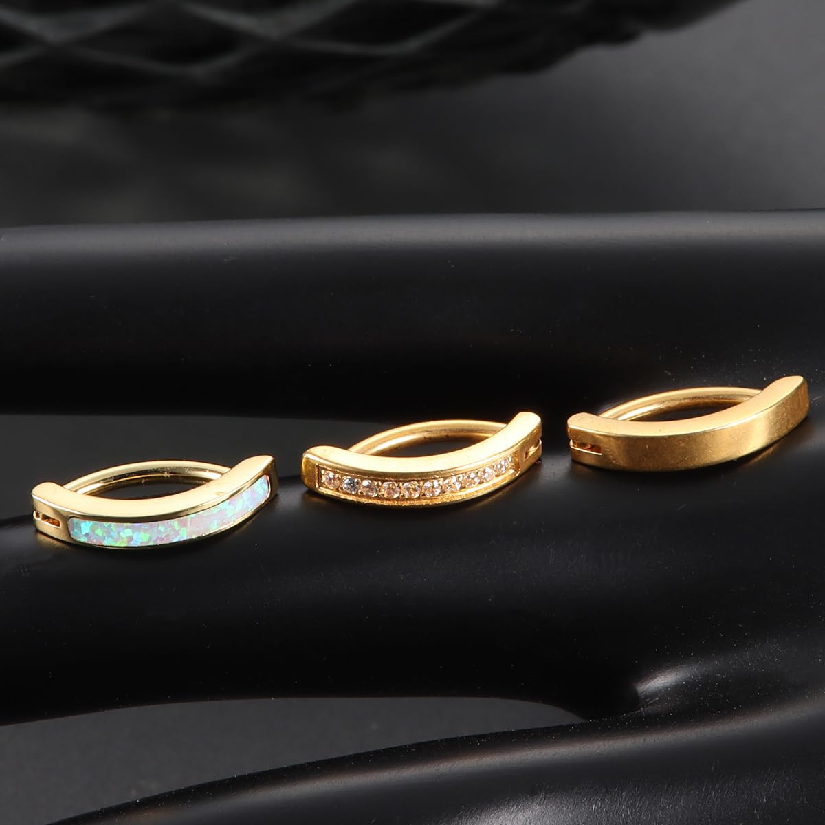 SANNIDHI 3Pcs Clicker Belly Button Rings for Women, Gold 316L Surgical Steel Body Navel Piercing Jewelry, CZ Opal Small Hoop Belly Rings Gift