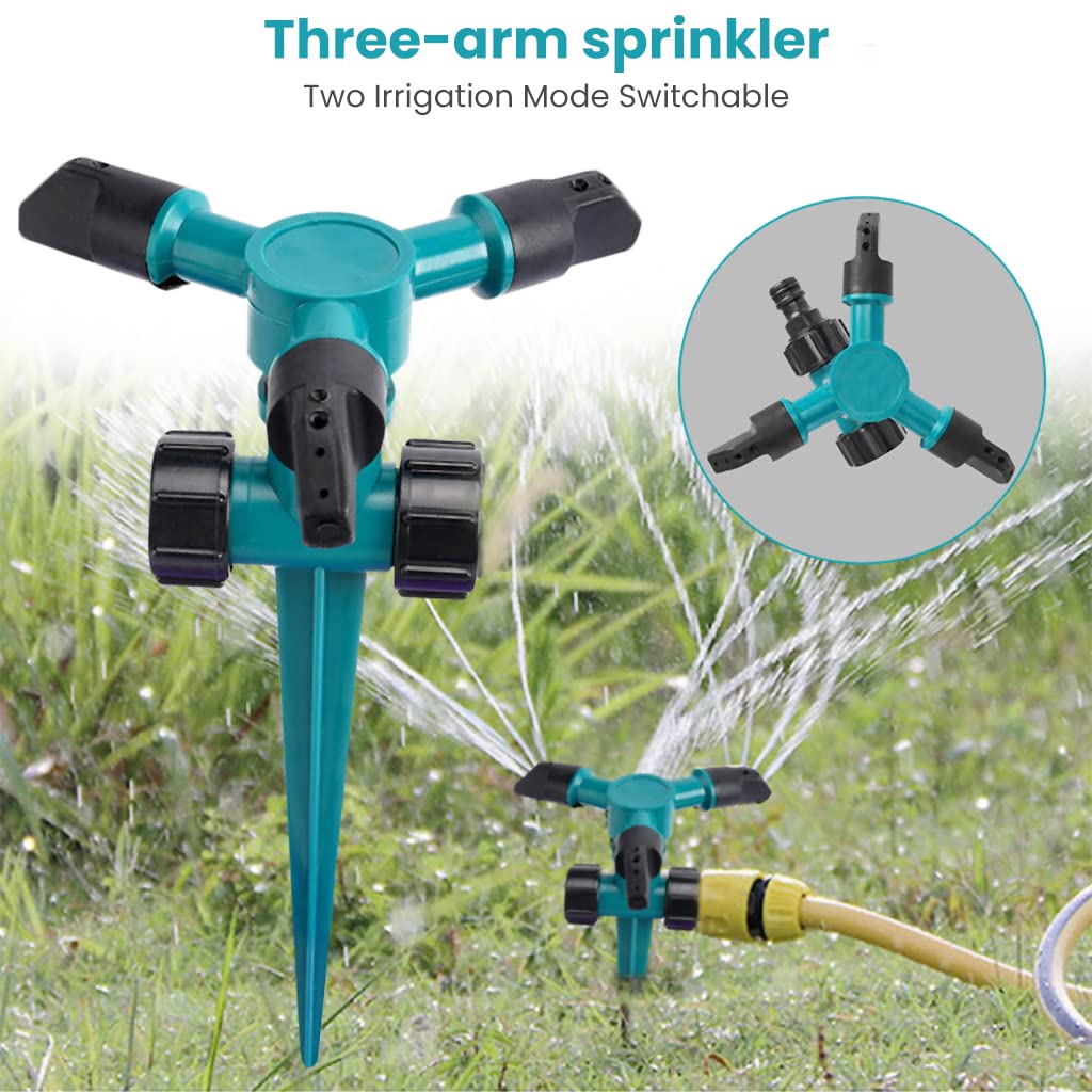HASTHIP 3pcs Garden Sprinkler, 360° Rotating Irrigation Sprinkler,Three-Outlet Lawn Sprinkler Adjustable Jetting Angle, 3000 Sq.Ft Coverage,Gardening Watering Systems