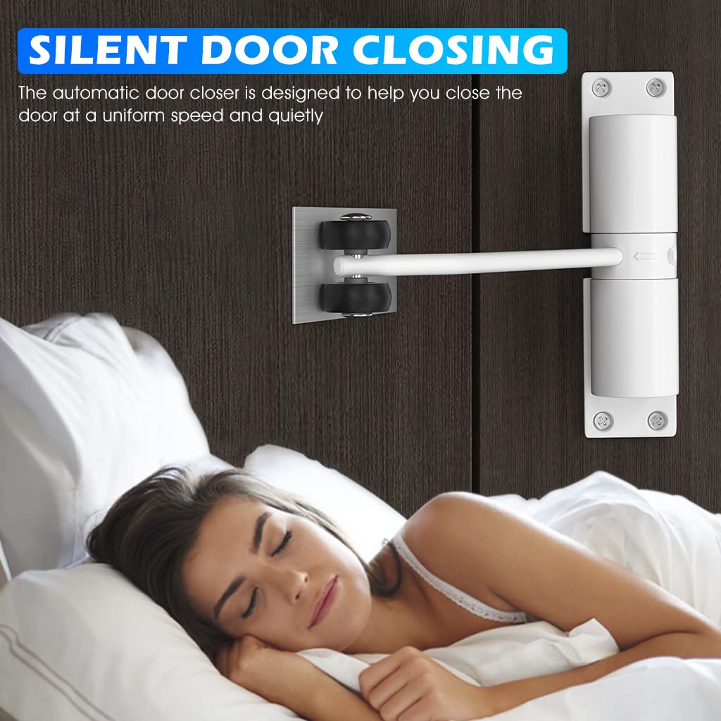 HASTHIP Door Closer, Zinc Alloy Automatic Safety Spring Door Closer, Adjustable Closing Door Hinge, Quiet Door Closer for Wooden Door, Metal Door, Security Door, Weight Up to 30 Kgs (White)