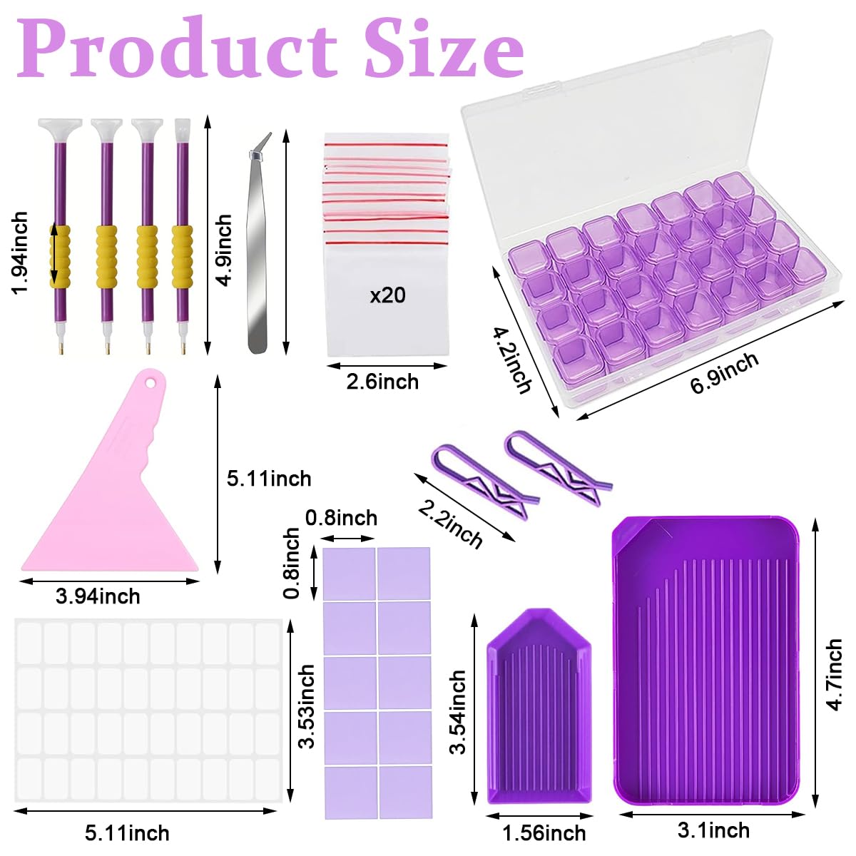HASTHIP 46Pcs 5D DIY Diamond Painting Tools and Accessories Kits with Diamond Painting Trays and Pens, Tweezer, Clips, 28-grids Diamond Organizer, Diamond Art Painting Tool Kit (Without Diamonds)