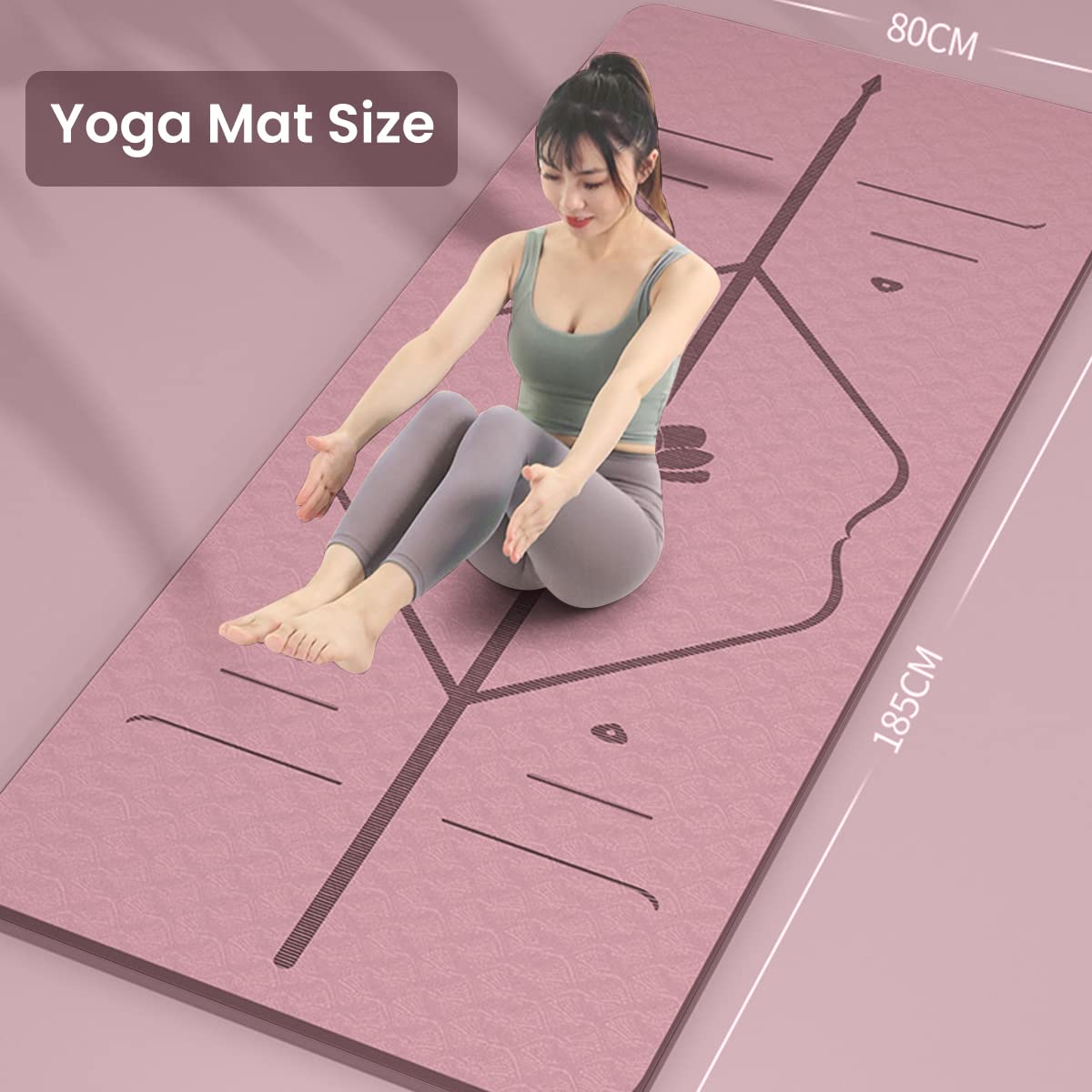 Proberos Premium Waterproof TPE Yoga Mat (183x80x0.8cm) With Guide Line - Non-Slip, Dual-Sided, 8mm Thick Exercise Mat, Includes Carry Bag & Strap For Home Gym, Pilates & Fitness - Men & Women