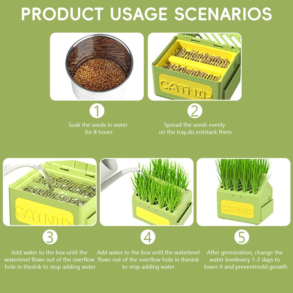 Qpets Cat Grass Planting Box Catnip Growing House Catnip Plant Pot Cartoon Milk Box Catnip Growing Box, 12x9x12cm