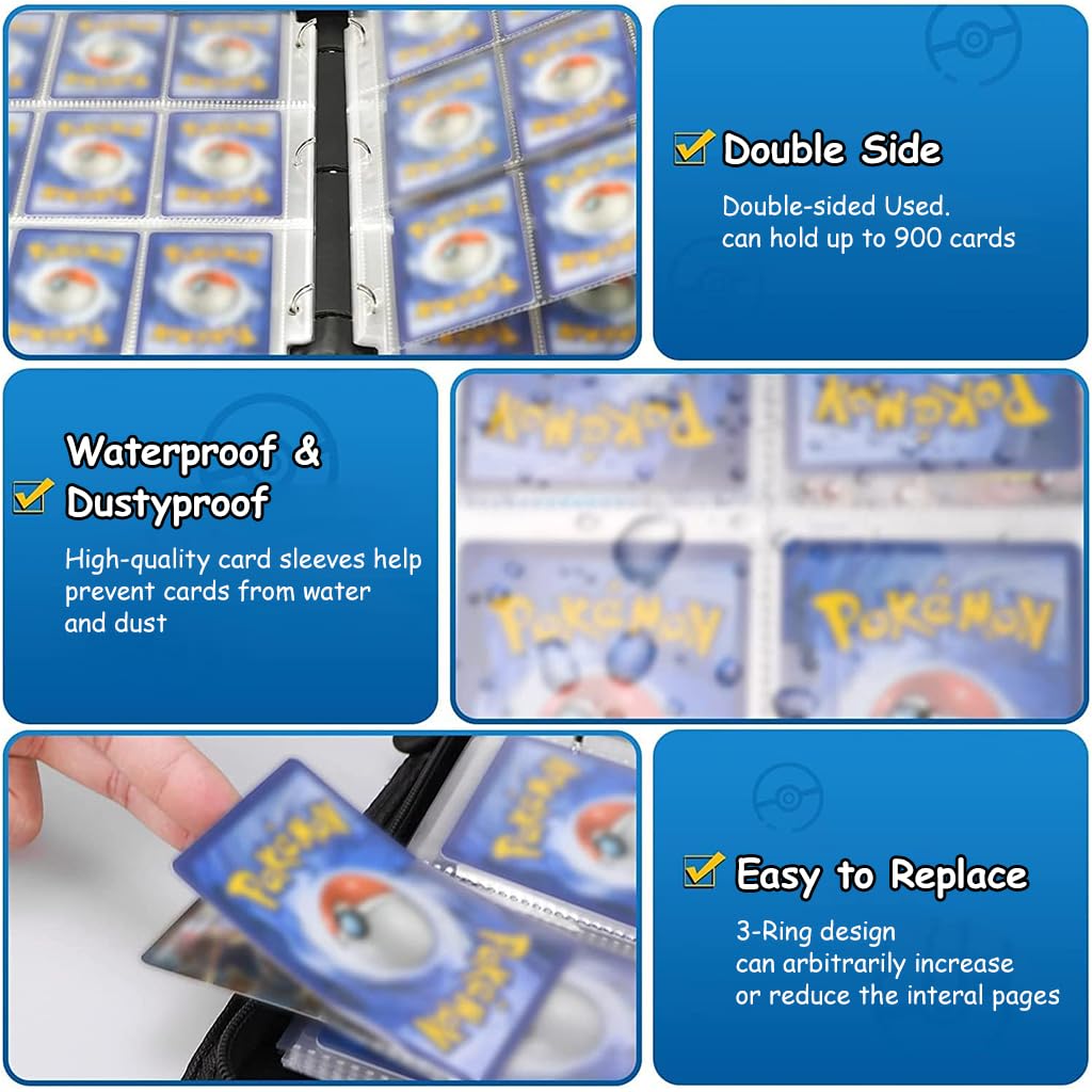 PATPAT® Poke-mon Game Card Binder for 400 Cards Trading Cards Holder Organizer, Poke-mon Cards Collection Bag Game Cards Binder Case, Game Cards Case Gifts for Kids Boys Girls